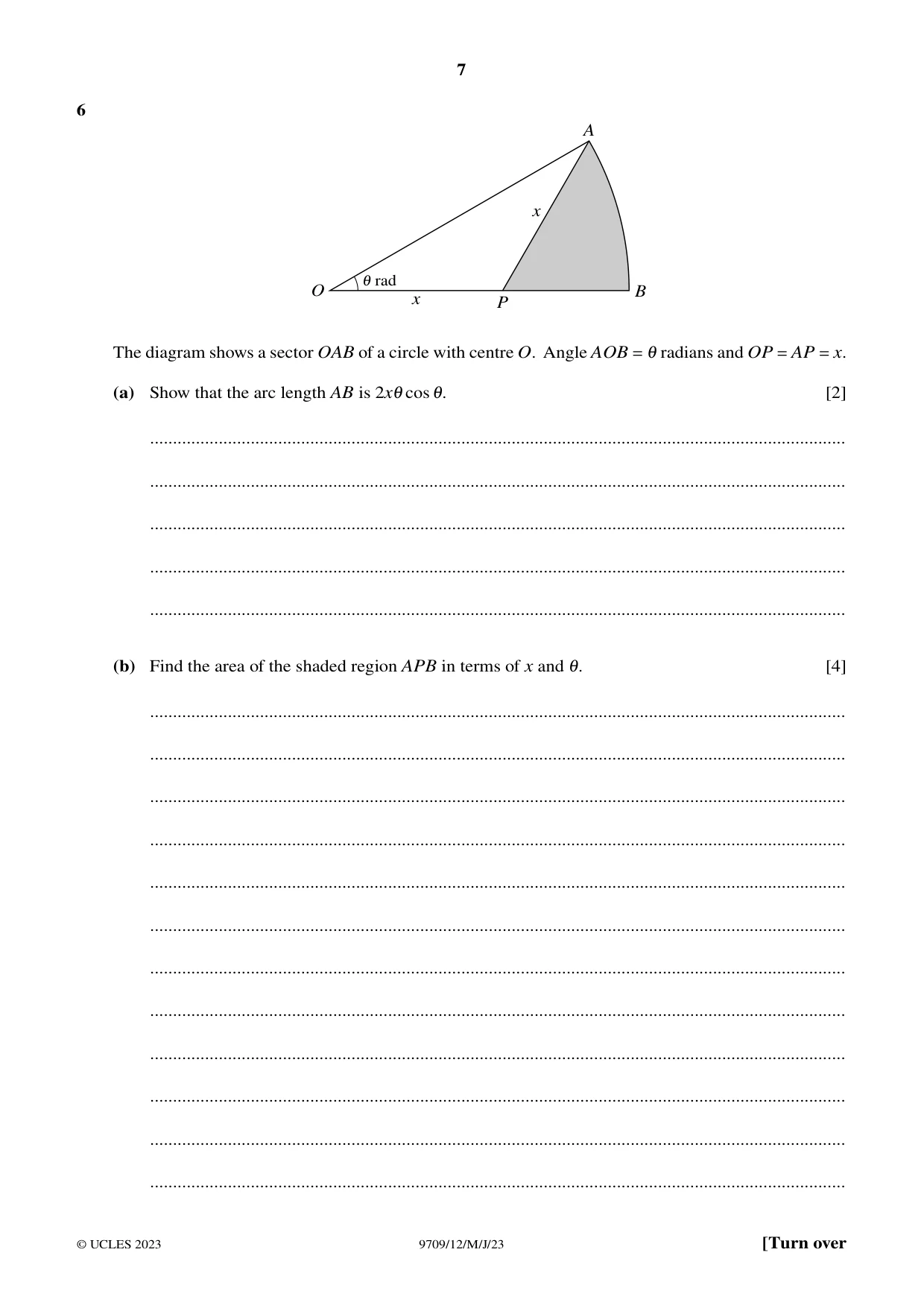 Cambridge A Level Mathematics 9709 2023 May/June Paper 1 · Variant 2 question paper, page 7 of 20