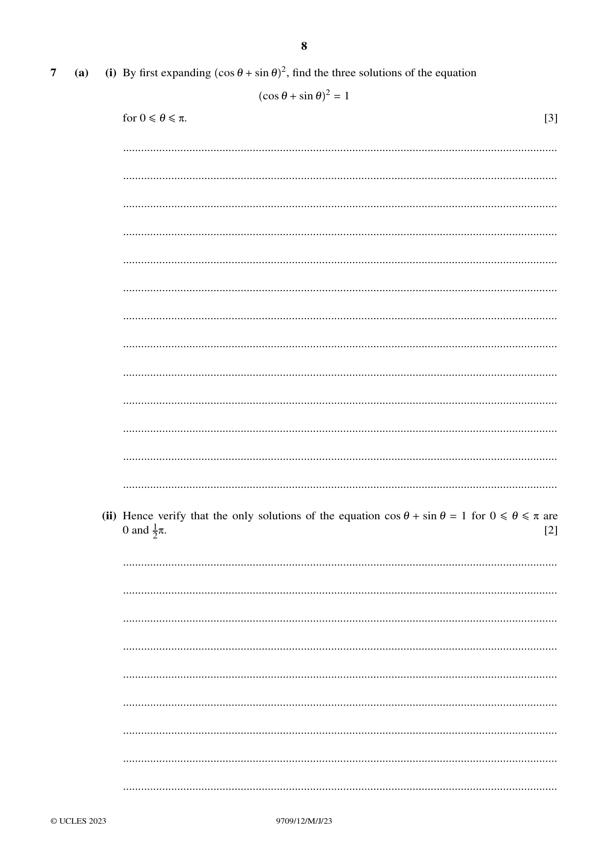 Cambridge A Level Mathematics 9709 2023 May/June Paper 1 · Variant 2 question paper, page 8 of 20