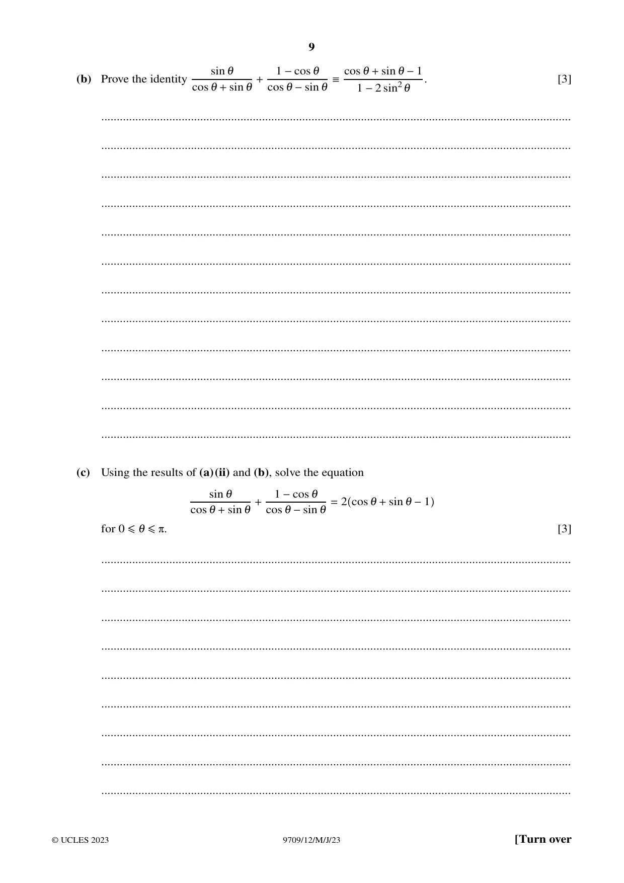 Cambridge A Level Mathematics 9709 2023 May/June Paper 1 · Variant 2 question paper, page 9 of 20