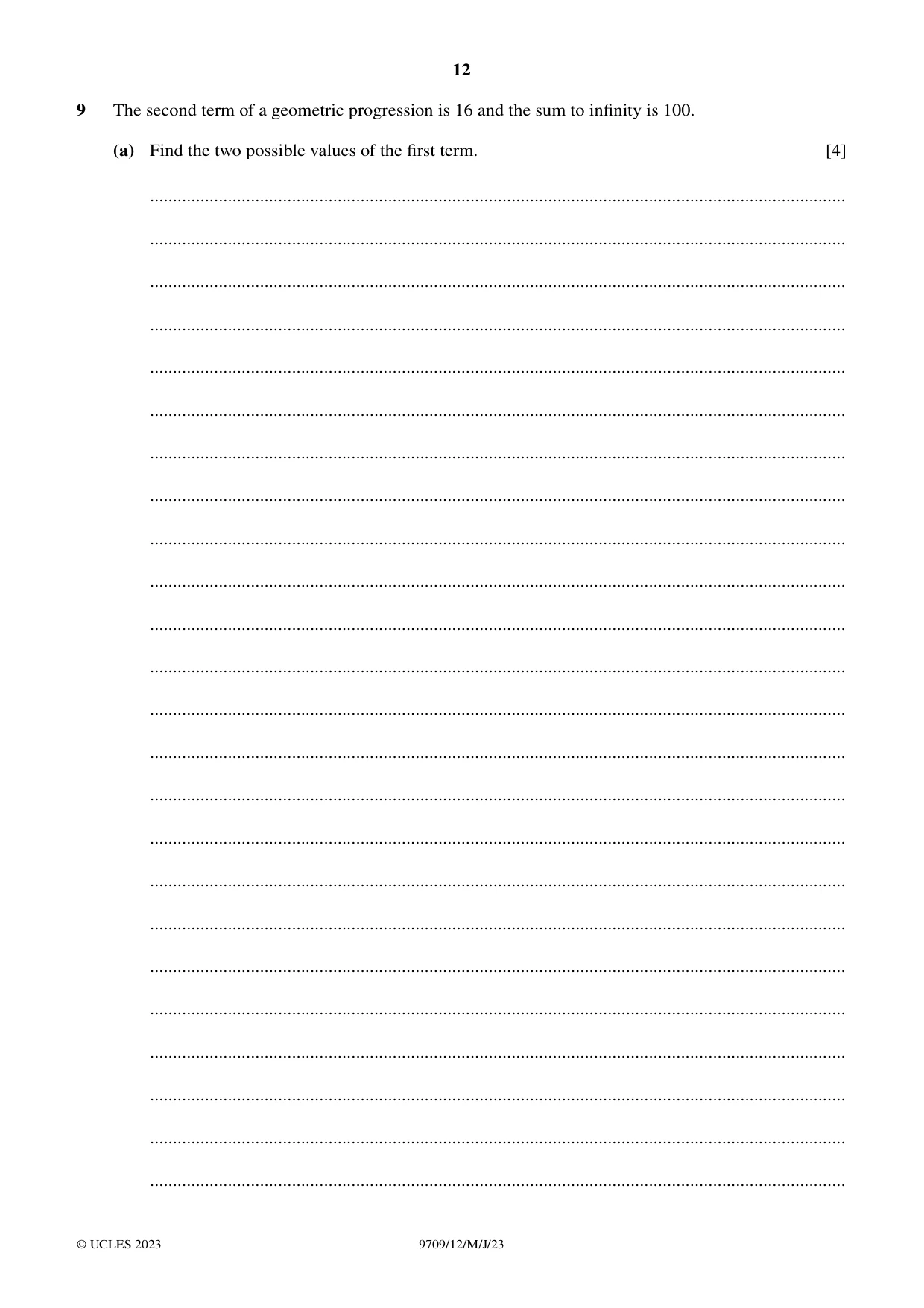 Cambridge A Level Mathematics 9709 2023 May/June Paper 1 · Variant 2 question paper, page 12 of 20