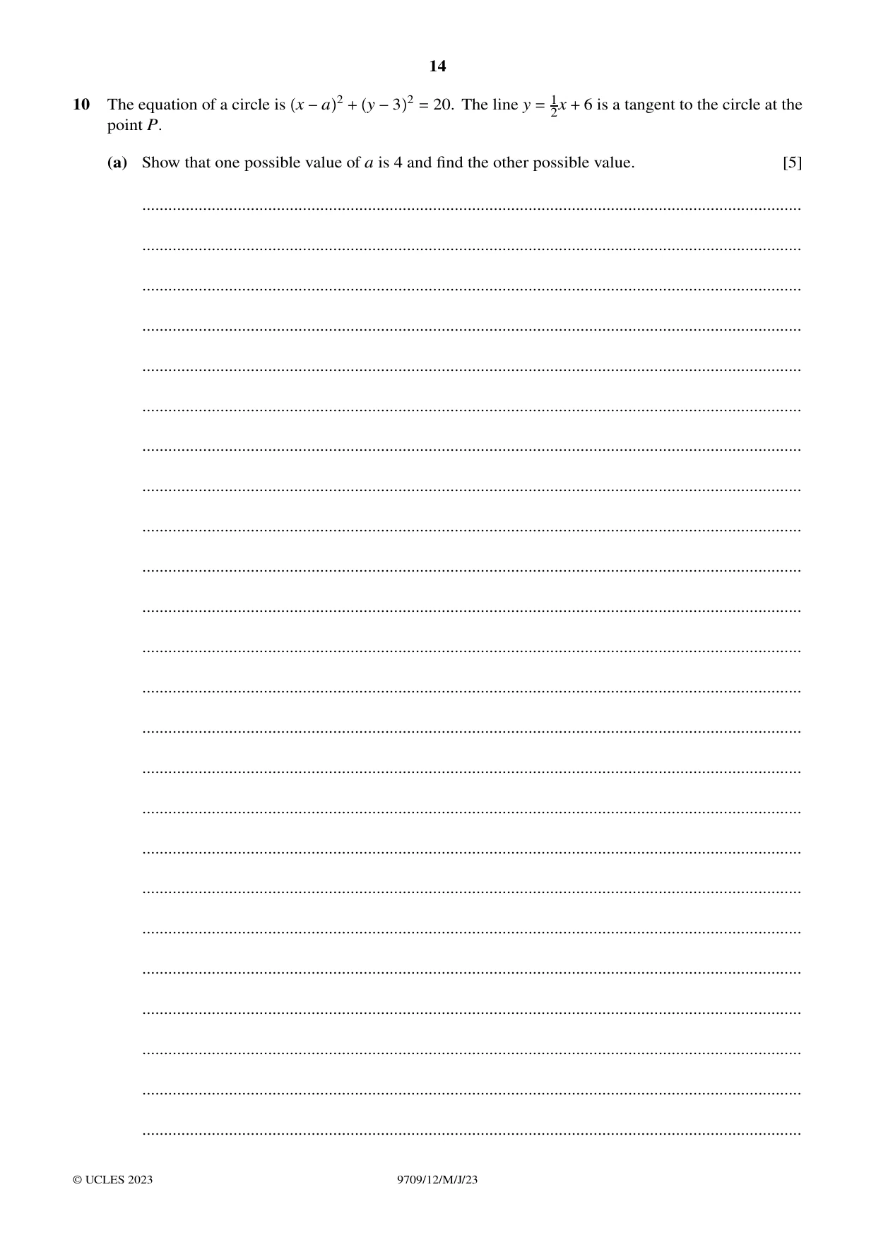 Cambridge A Level Mathematics 9709 2023 May/June Paper 1 · Variant 2 question paper, page 14 of 20