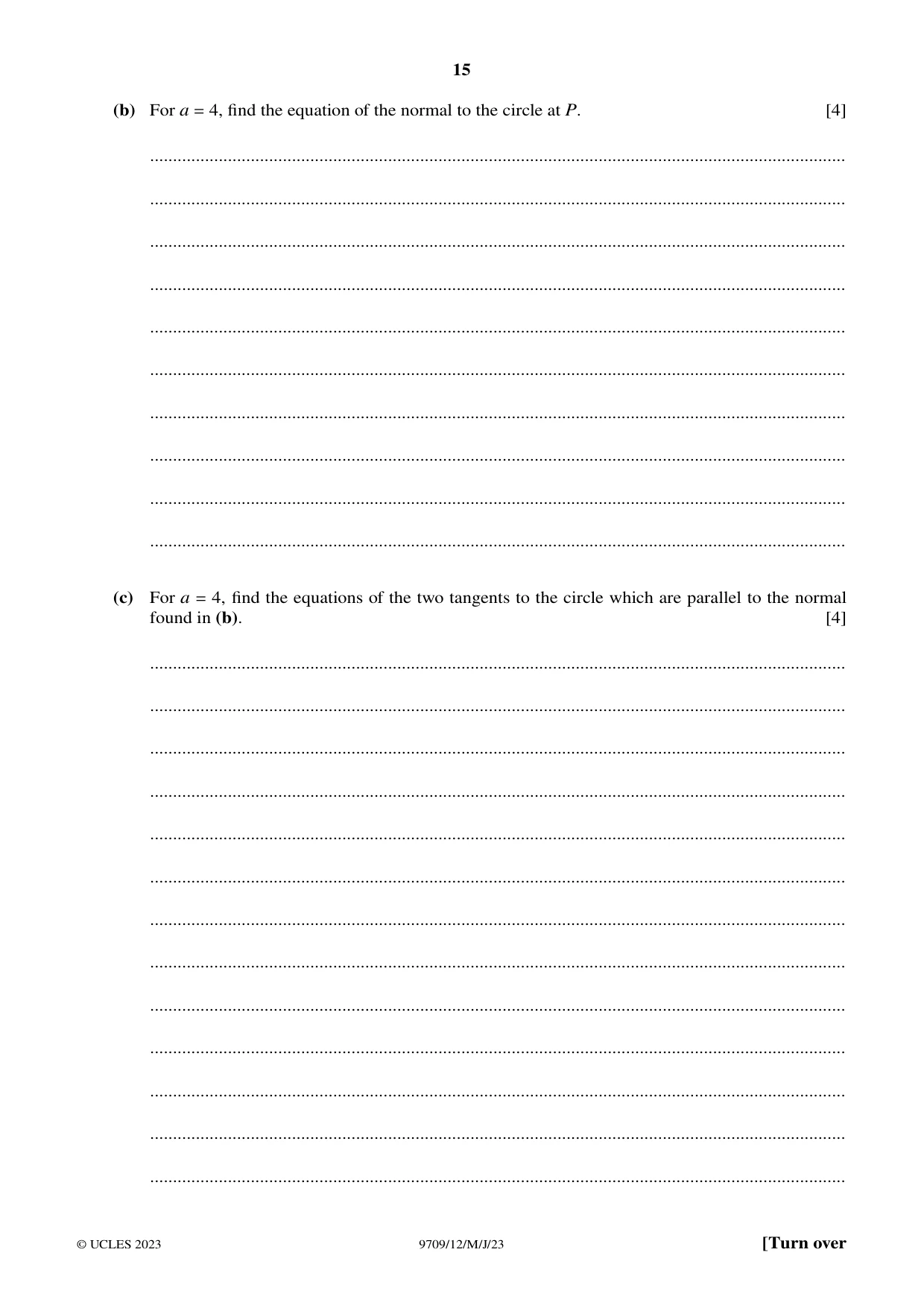 Cambridge A Level Mathematics 9709 2023 May/June Paper 1 · Variant 2 question paper, page 15 of 20
