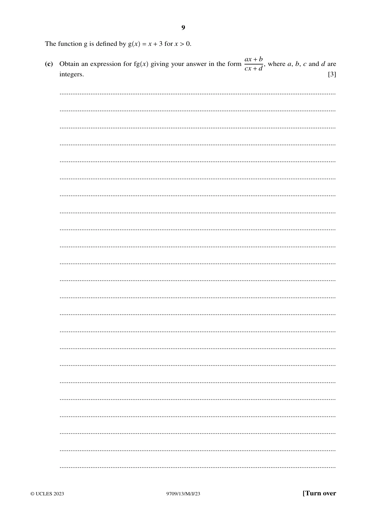 Cambridge A Level Mathematics 9709 2023 May/June Paper 1 · Variant 3 question paper, page 9 of 16