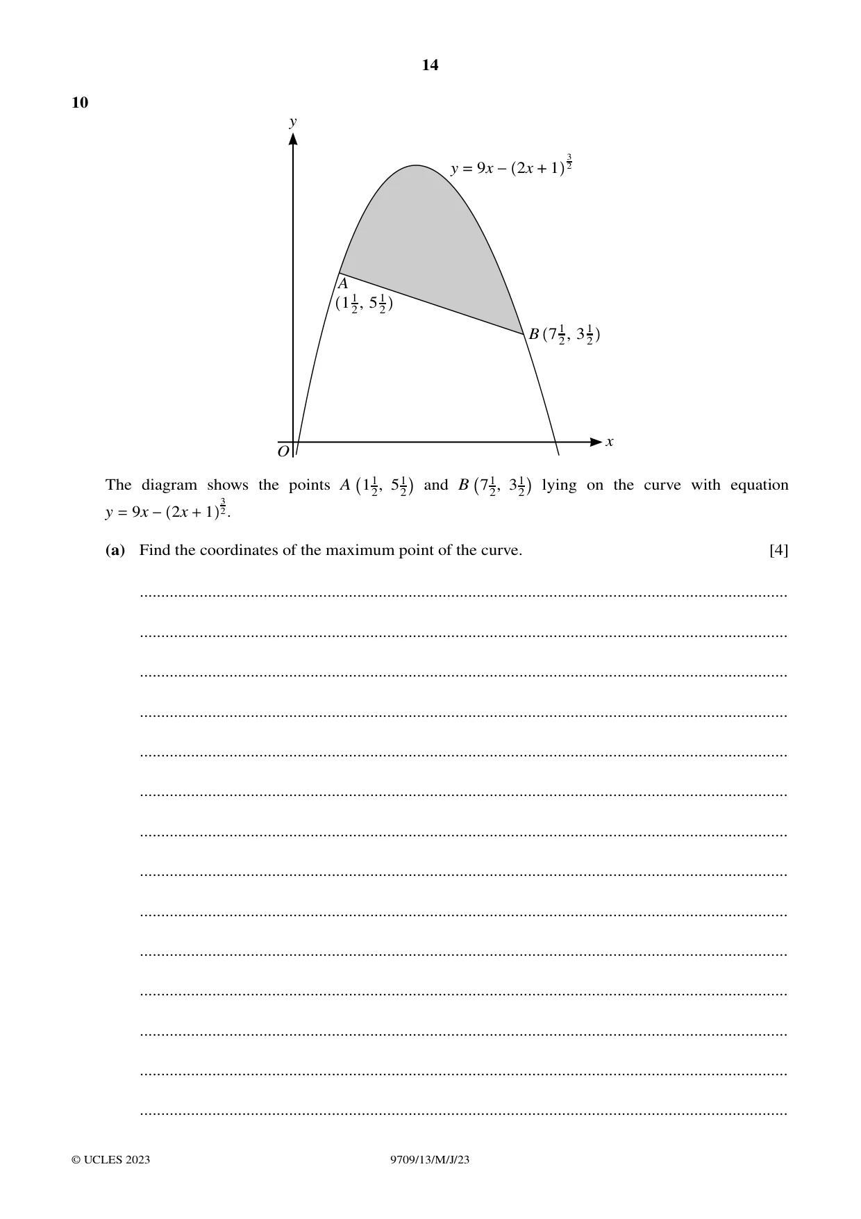 Cambridge A Level Mathematics 9709 2023 May/June Paper 1 · Variant 3 question paper, page 14 of 16