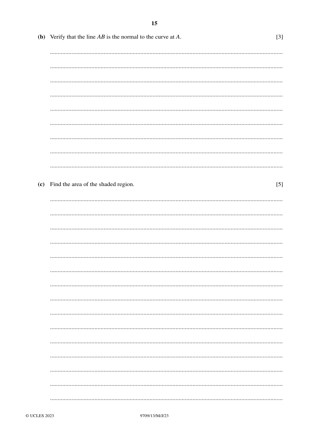 Cambridge A Level Mathematics 9709 2023 May/June Paper 1 · Variant 3 question paper, page 15 of 16