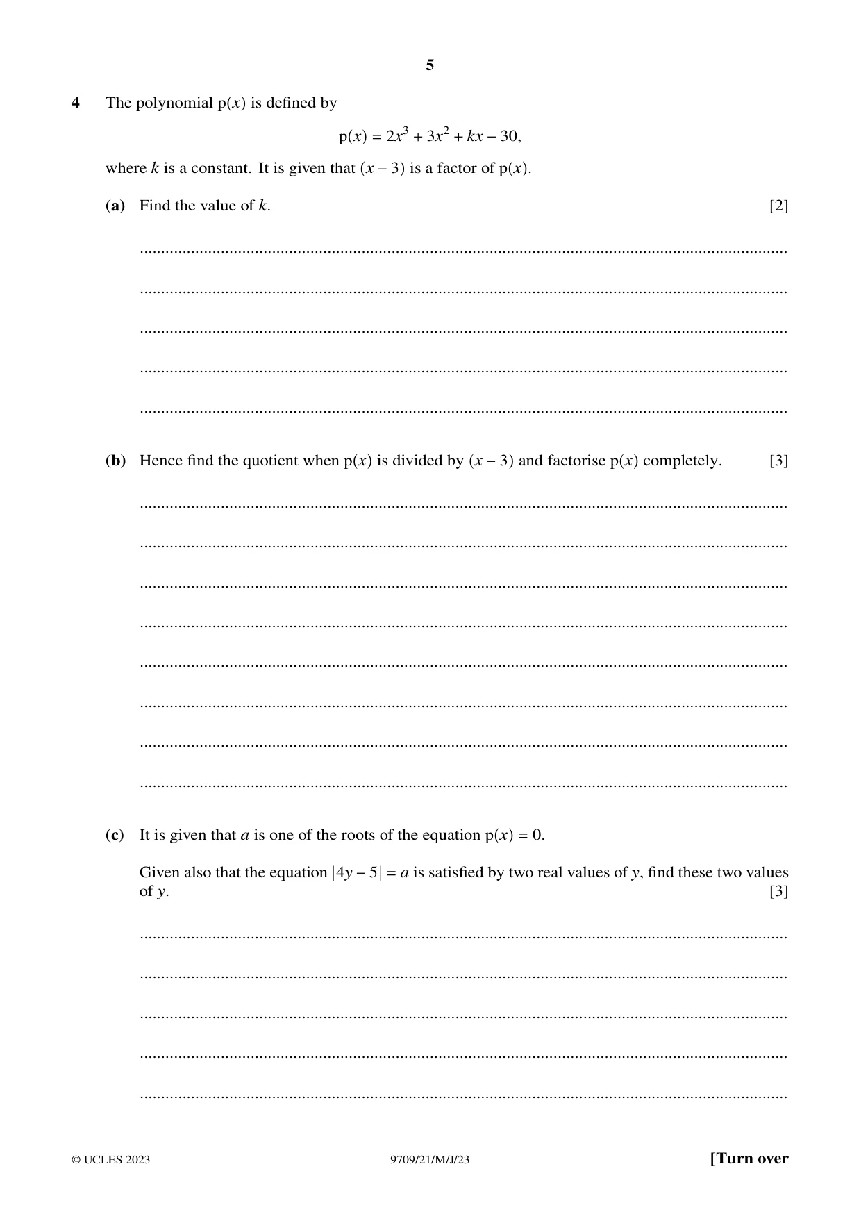 Cambridge A Level Mathematics 9709 2023 May/June Paper 2 · Variant 1 question paper, page 5 of 12