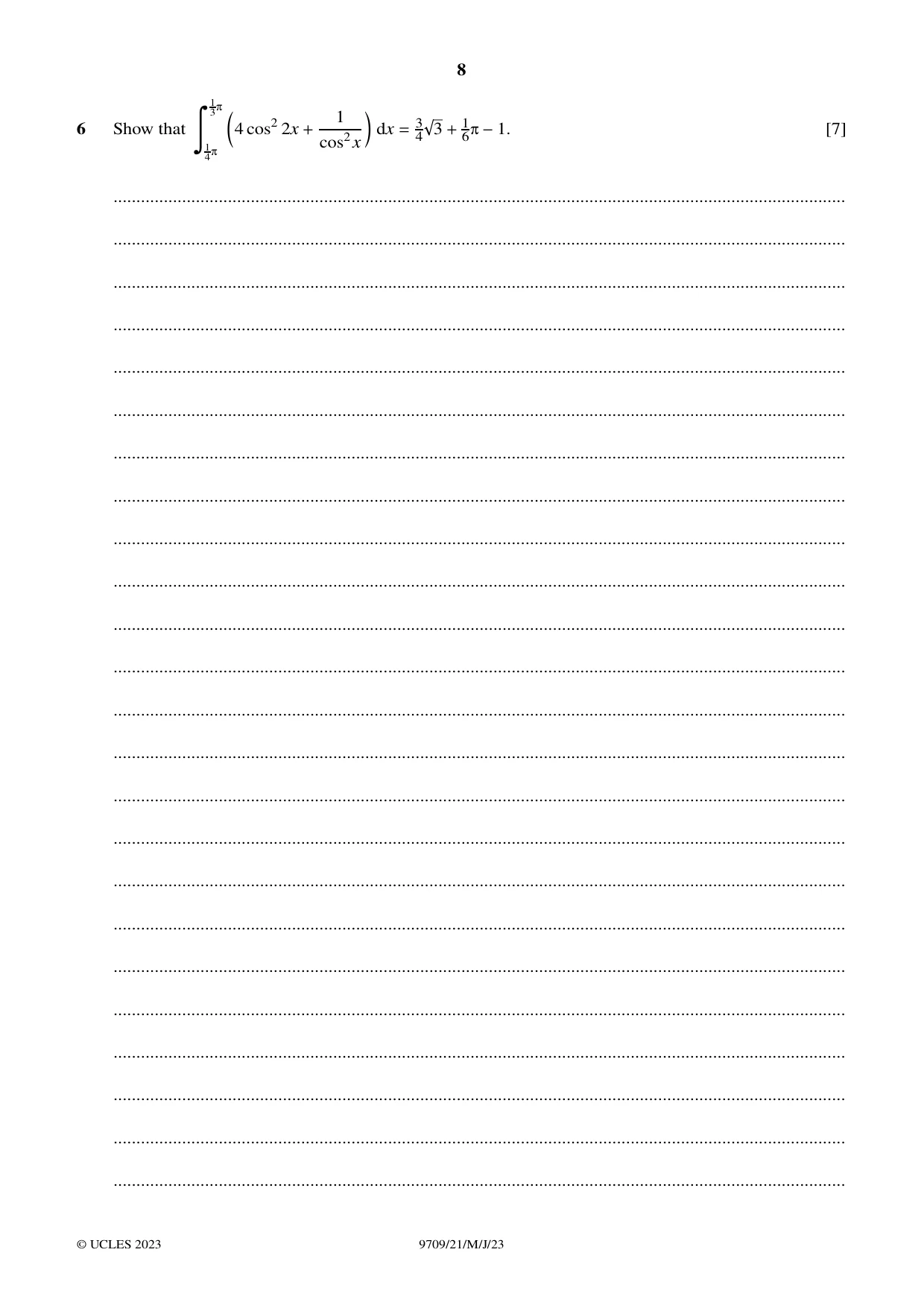 Cambridge A Level Mathematics 9709 2023 May/June Paper 2 · Variant 1 question paper, page 8 of 12