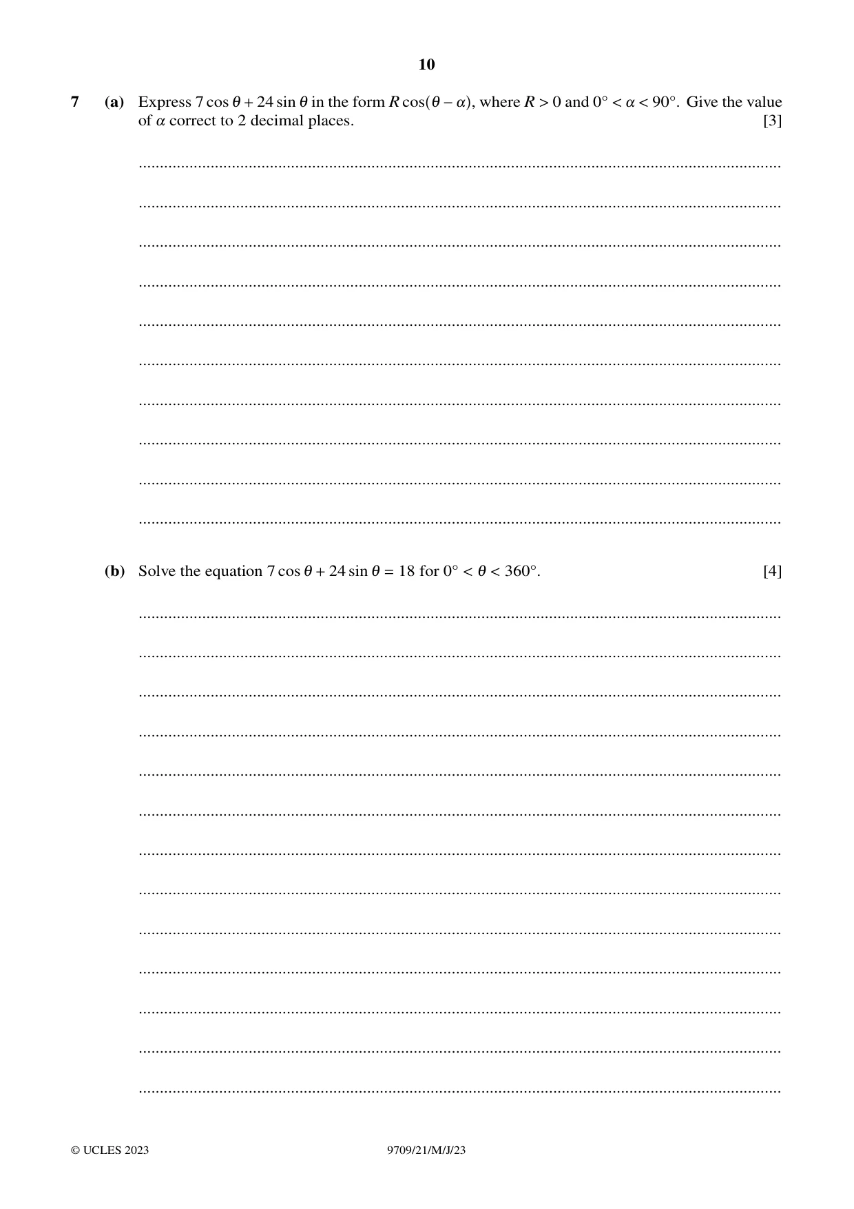 Cambridge A Level Mathematics 9709 2023 May/June Paper 2 · Variant 1 question paper, page 10 of 12
