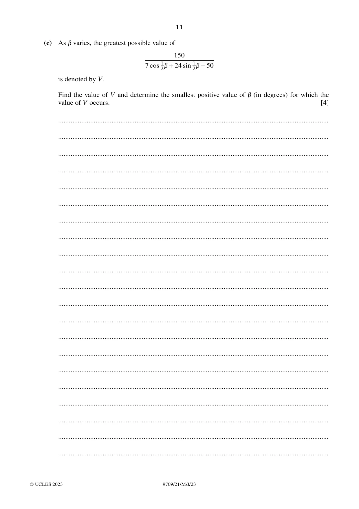Cambridge A Level Mathematics 9709 2023 May/June Paper 2 · Variant 1 question paper, page 11 of 12