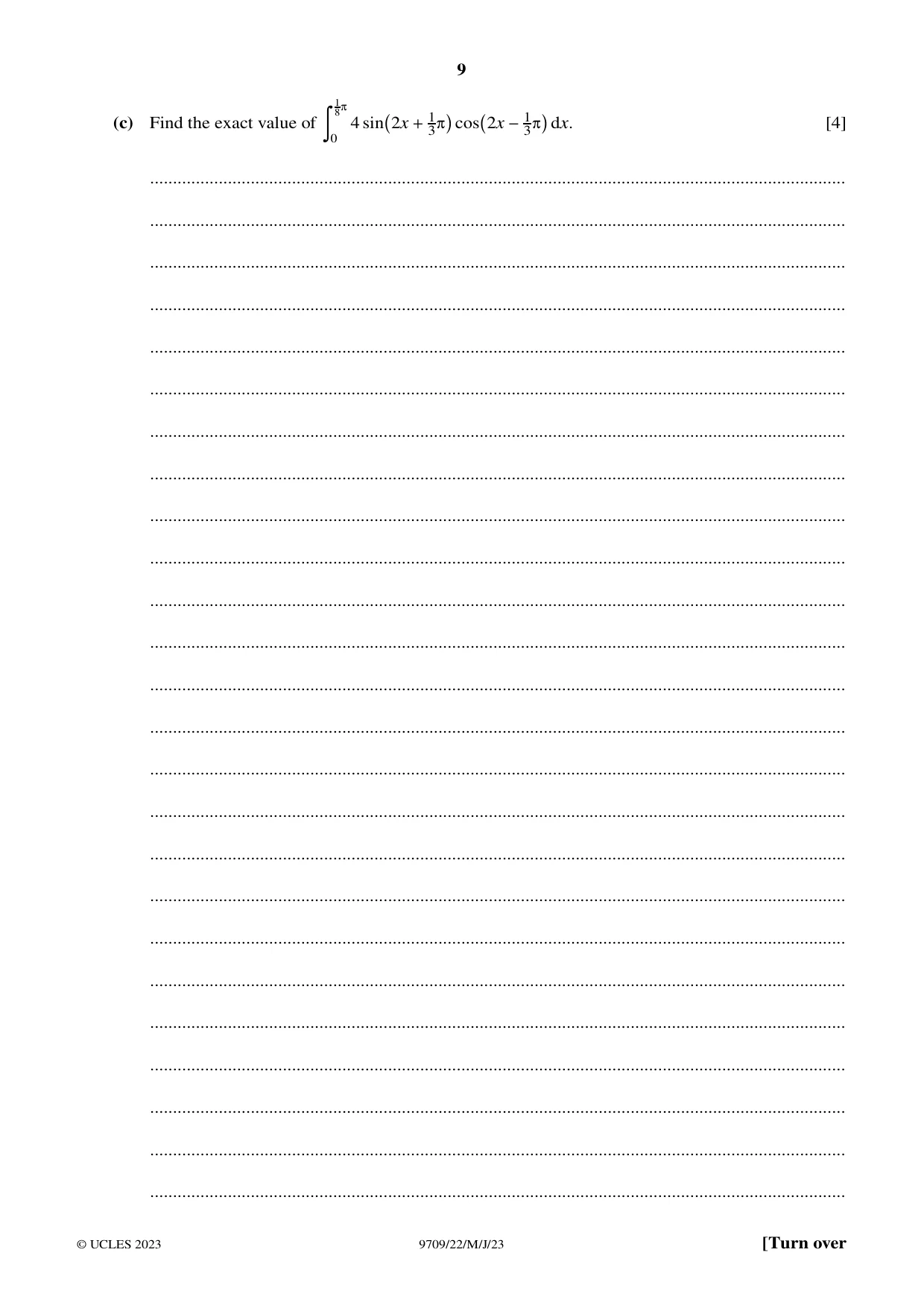 Cambridge A Level Mathematics 9709 2023 May/June Paper 2 · Variant 2 question paper, page 9 of 12