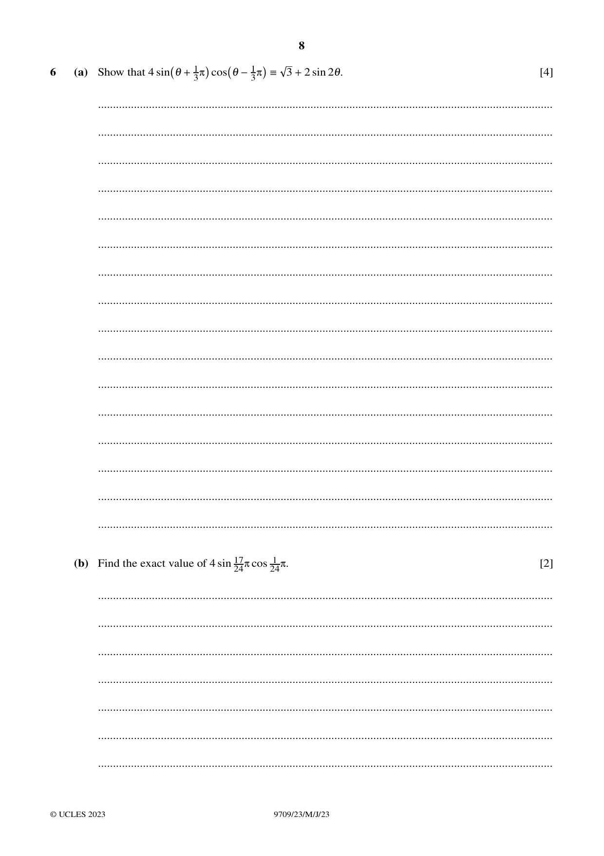 Cambridge A Level Mathematics 9709 2023 May/June Paper 2 · Variant 3 question paper, page 8 of 12