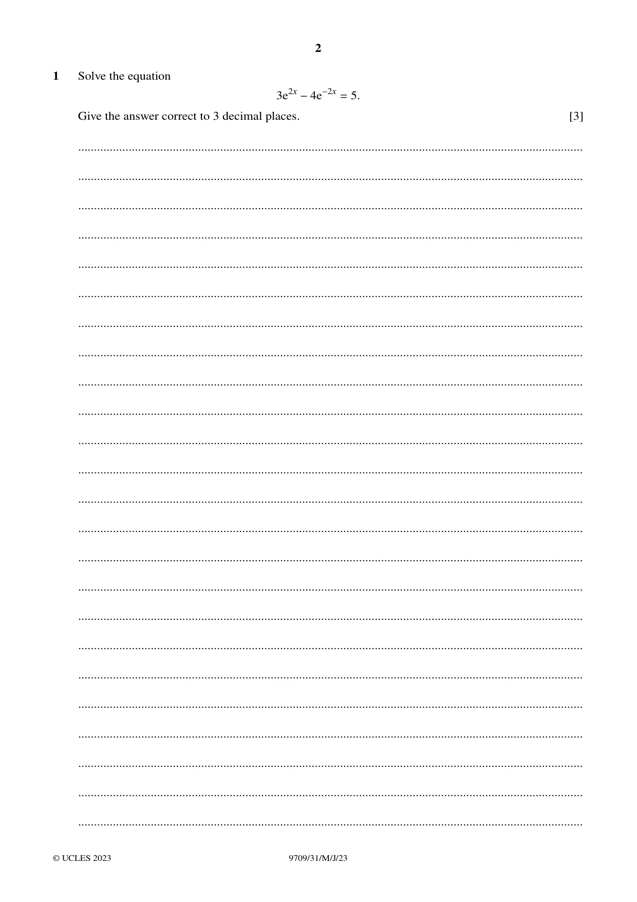 Cambridge A Level Mathematics 9709 2023 May/June Paper 3 · Variant 1 question paper, page 2 of 20