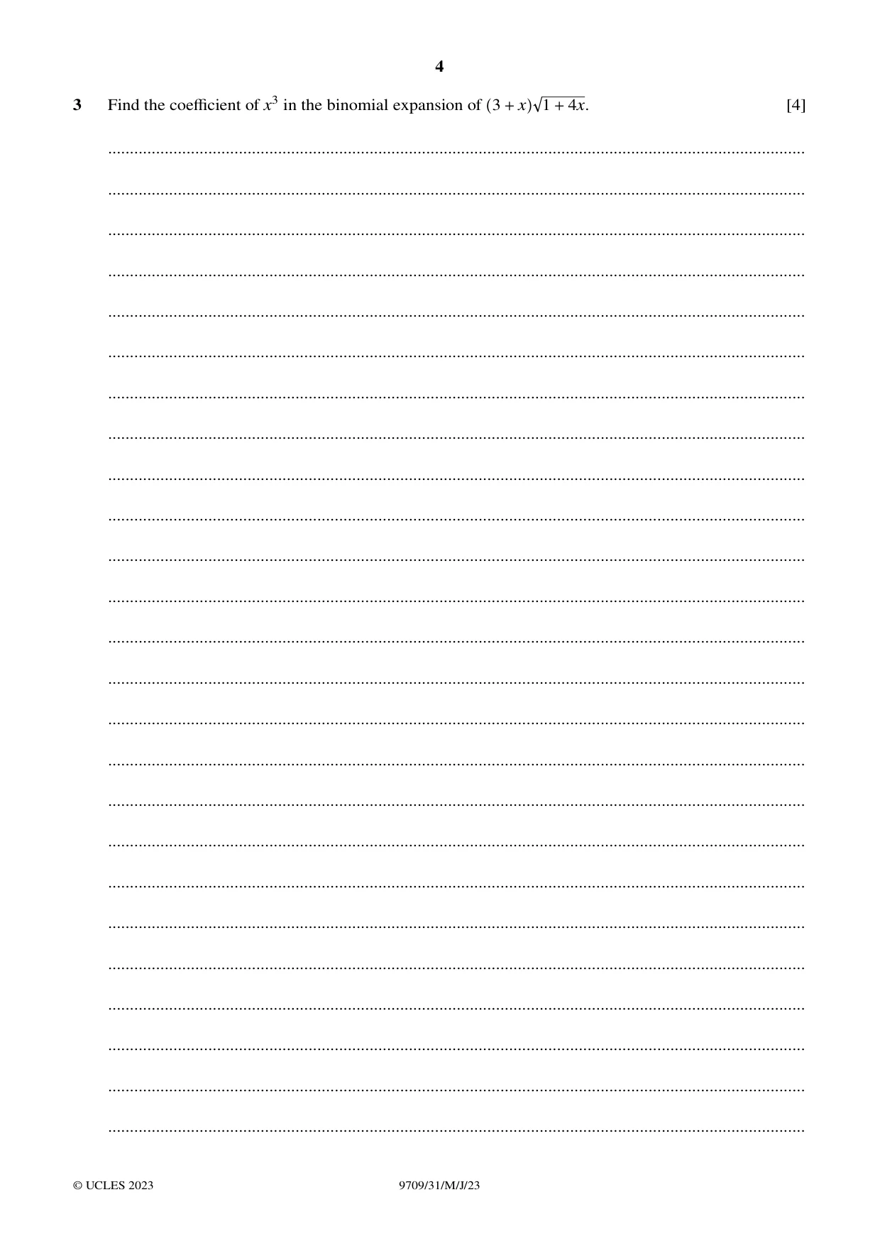 Cambridge A Level Mathematics 9709 2023 May/June Paper 3 · Variant 1 question paper, page 4 of 20