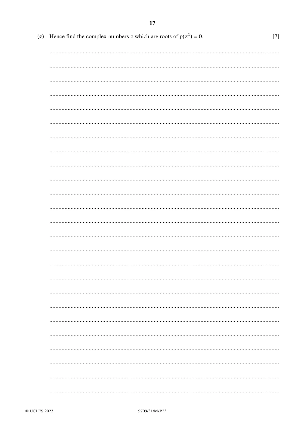 Cambridge A Level Mathematics 9709 2023 May/June Paper 3 · Variant 1 question paper, page 17 of 20