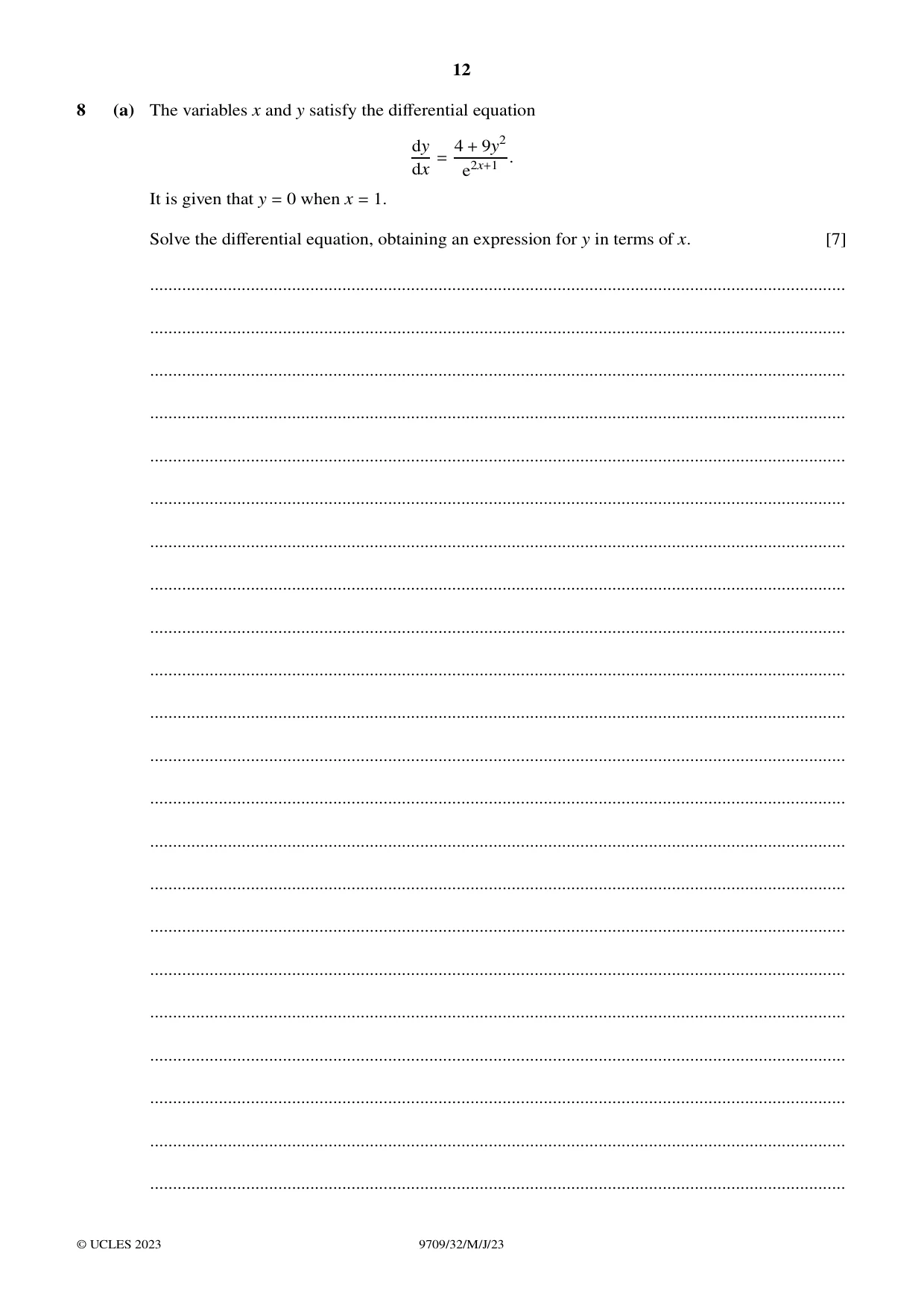 Cambridge A Level Mathematics 9709 2023 May/June Paper 3 · Variant 2 question paper, page 12 of 20
