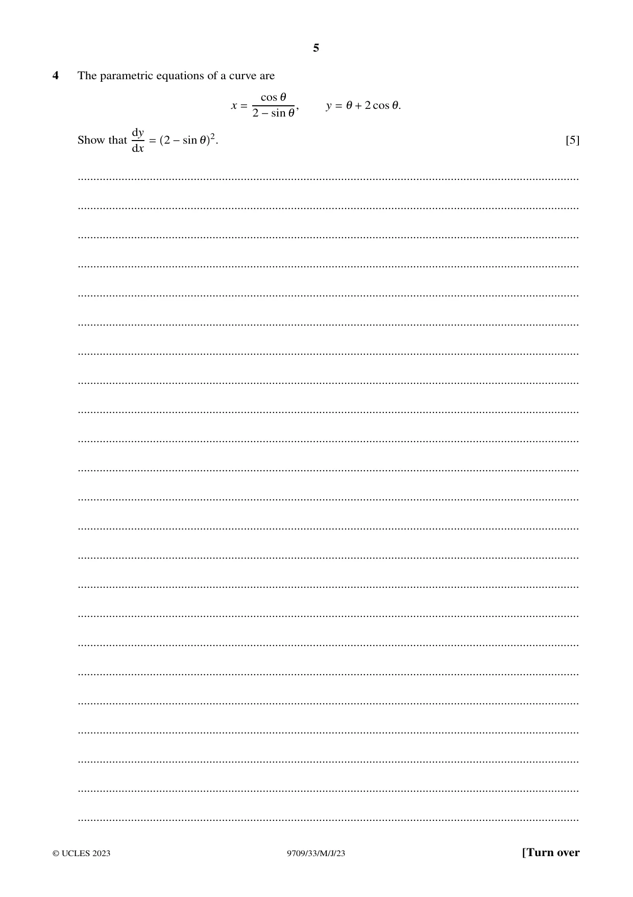 Cambridge A Level Mathematics 9709 2023 May/June Paper 3 · Variant 3 question paper, page 5 of 20