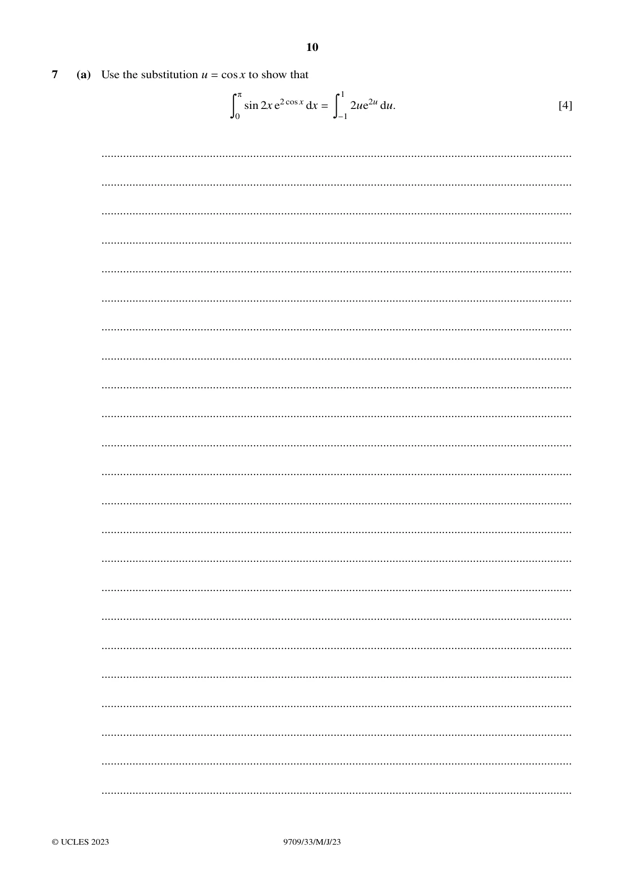 Cambridge A Level Mathematics 9709 2023 May/June Paper 3 · Variant 3 question paper, page 10 of 20