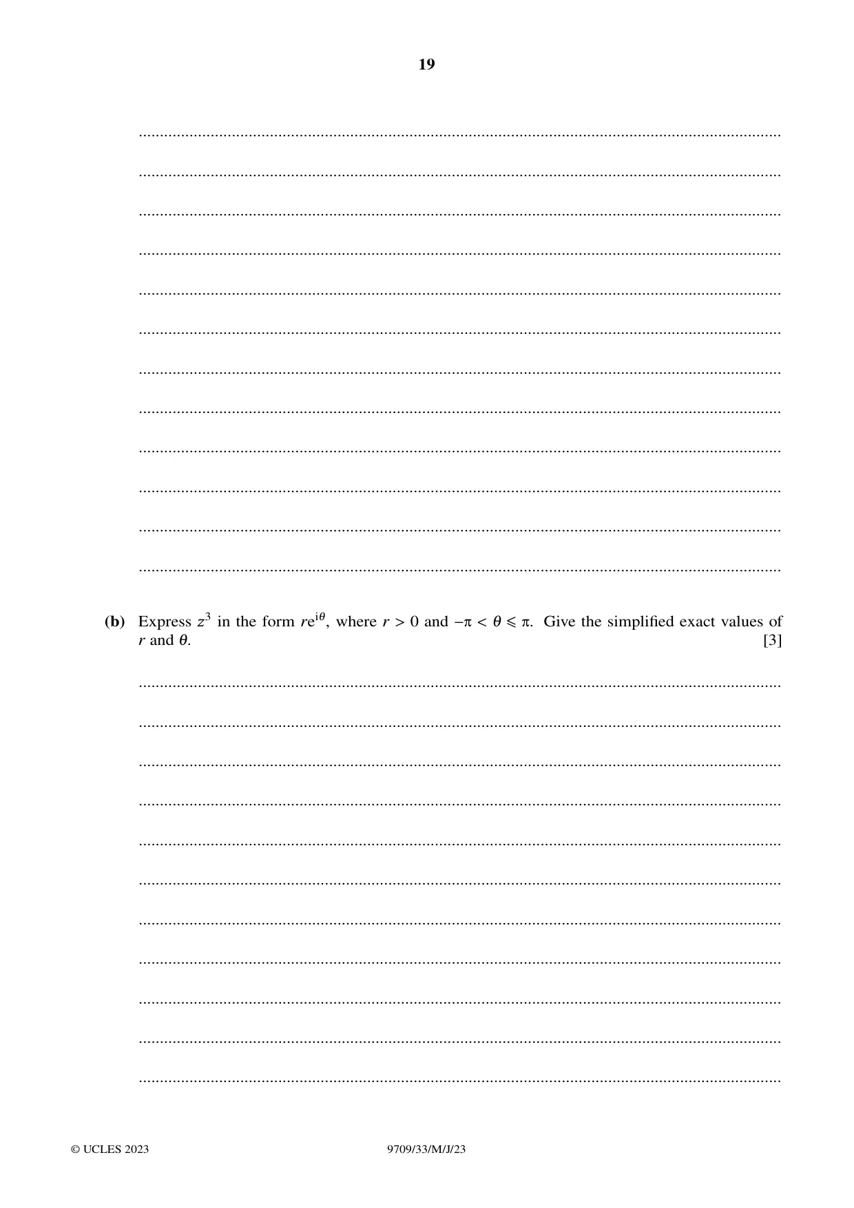 Cambridge A Level Mathematics 9709 2023 May/June Paper 3 · Variant 3 question paper, page 19 of 20