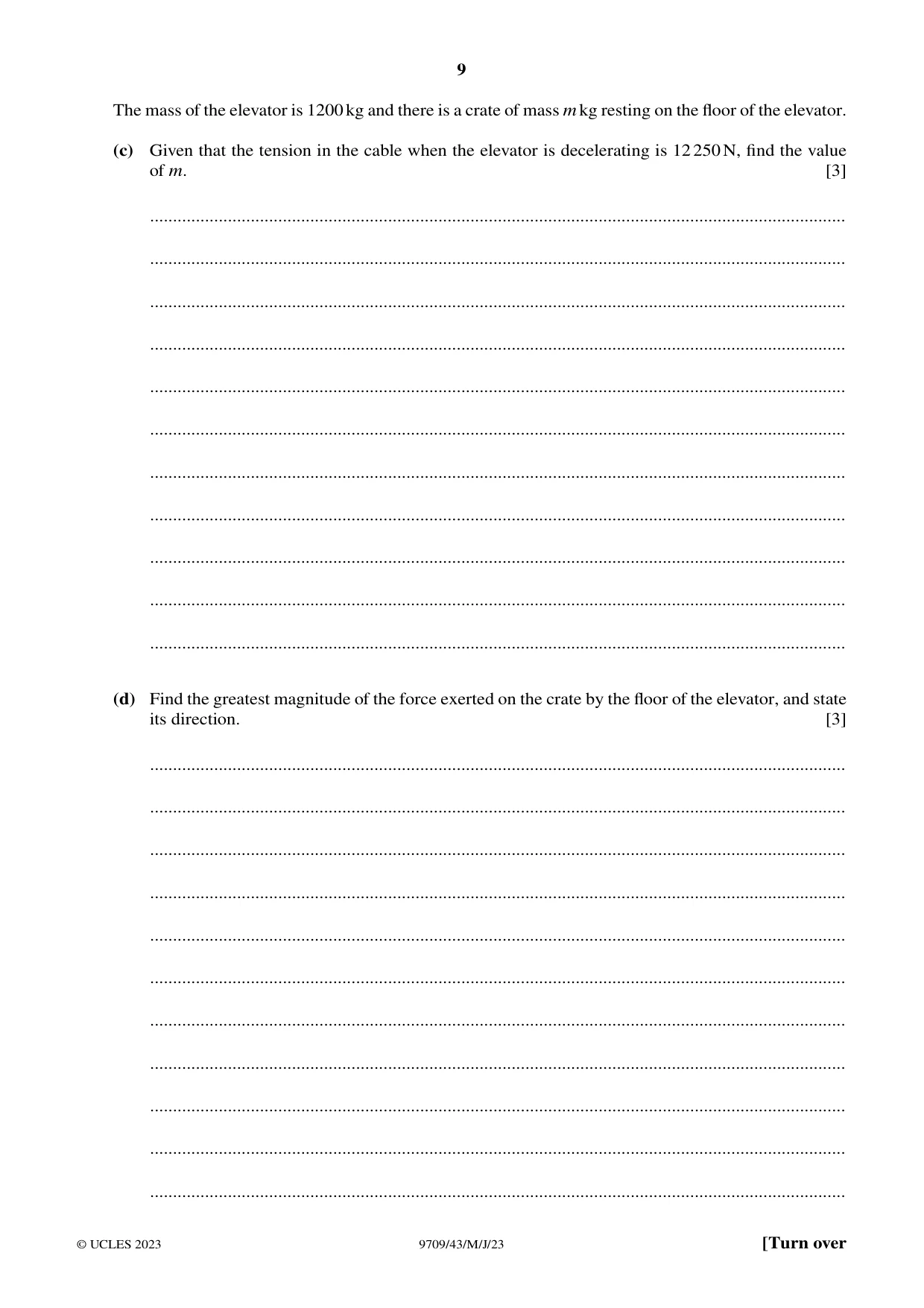 Cambridge A Level Mathematics 9709 2023 May/June Paper 4 · Variant 3 question paper, page 9 of 12