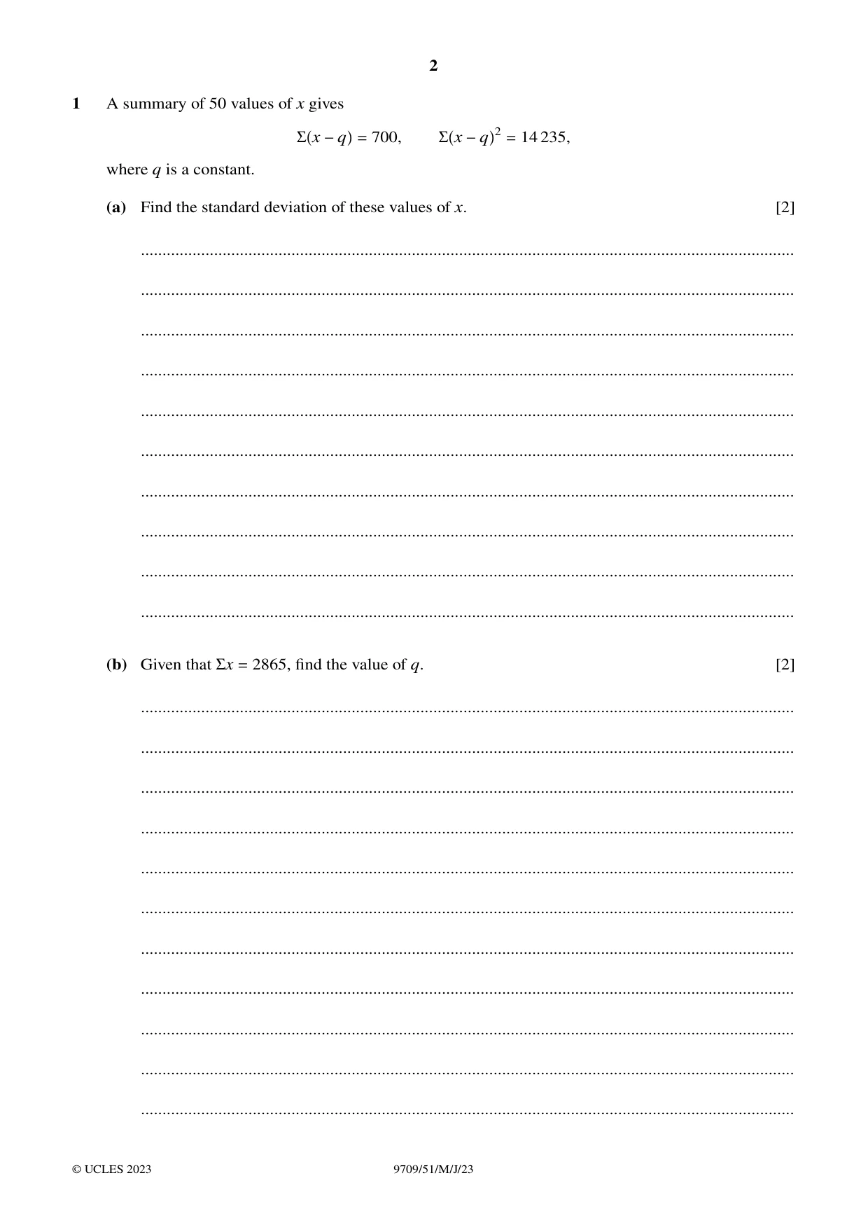 Cambridge A Level Mathematics 9709 2023 May/June Paper 5 · Variant 1 question paper, page 2 of 16