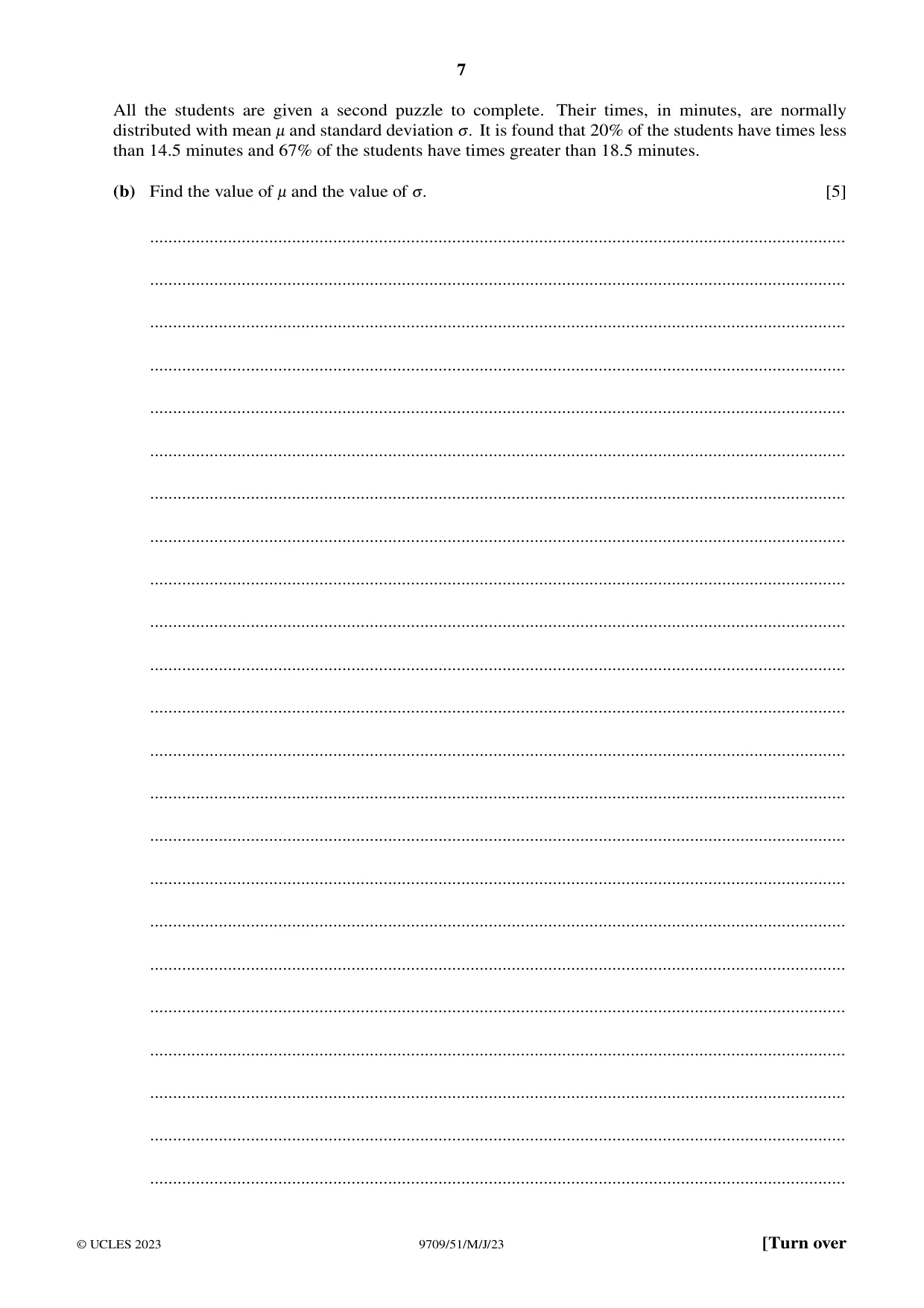 Cambridge A Level Mathematics 9709 2023 May/June Paper 5 · Variant 1 question paper, page 7 of 16