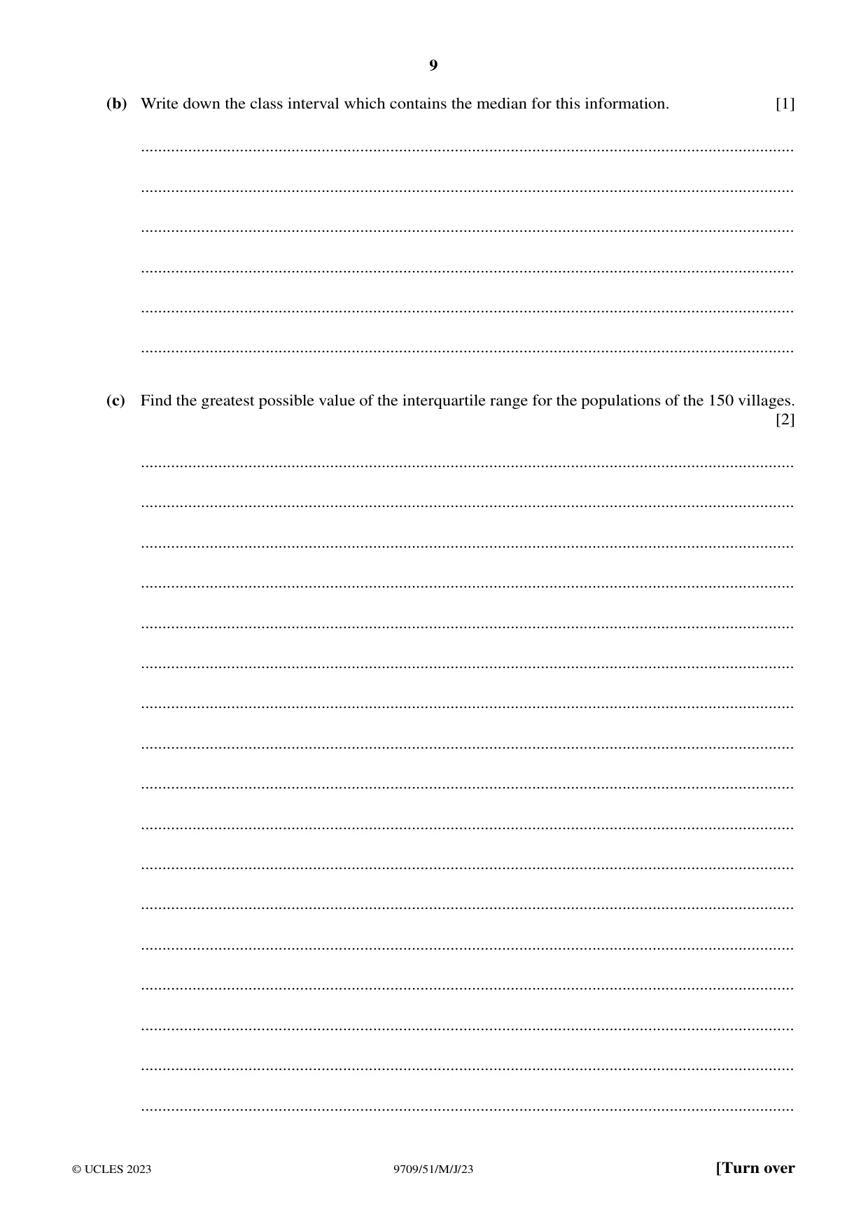 Cambridge A Level Mathematics 9709 2023 May/June Paper 5 · Variant 1 question paper, page 9 of 16