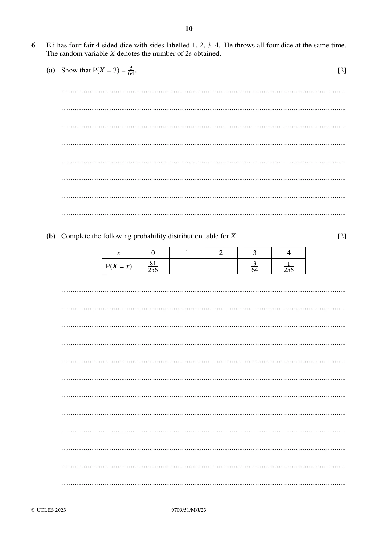 Cambridge A Level Mathematics 9709 2023 May/June Paper 5 · Variant 1 question paper, page 10 of 16