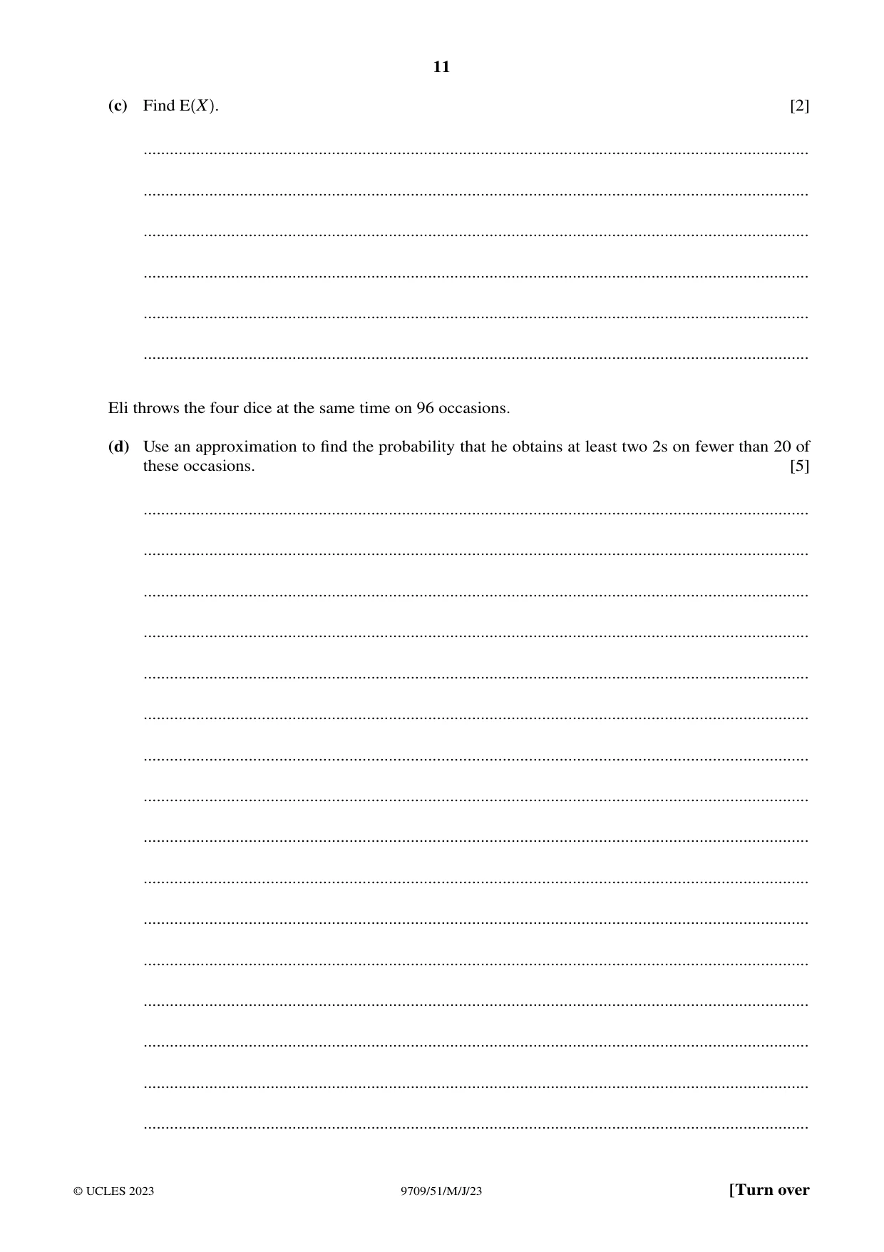 Cambridge A Level Mathematics 9709 2023 May/June Paper 5 · Variant 1 question paper, page 11 of 16