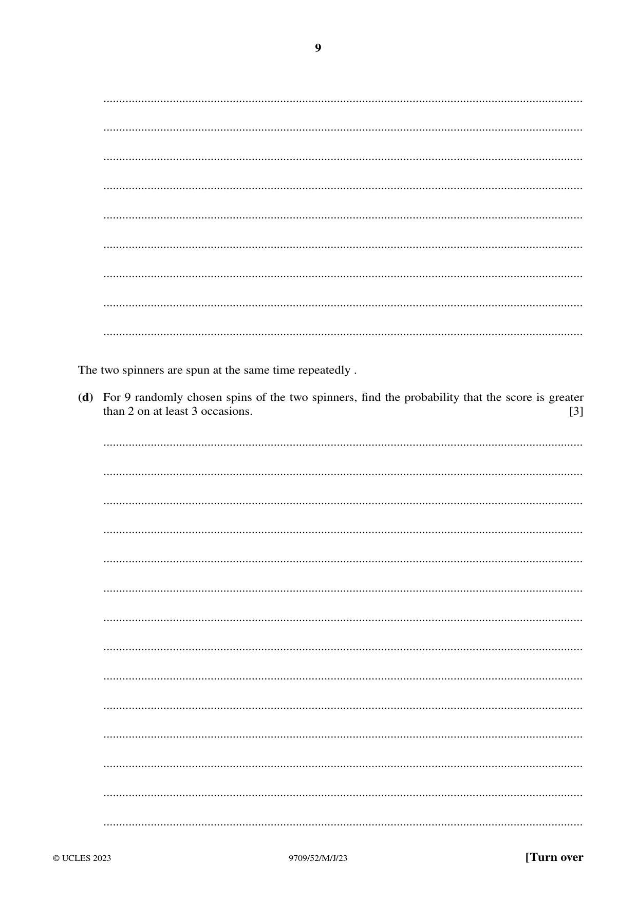 Cambridge A Level Mathematics 9709 2023 May/June Paper 5 · Variant 2 question paper, page 9 of 16