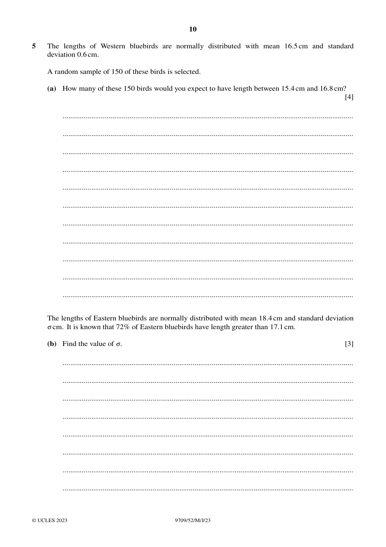 Cambridge A Level Mathematics 9709 2023 May/June Paper 5 · Variant 2 question paper, page 10 of 16