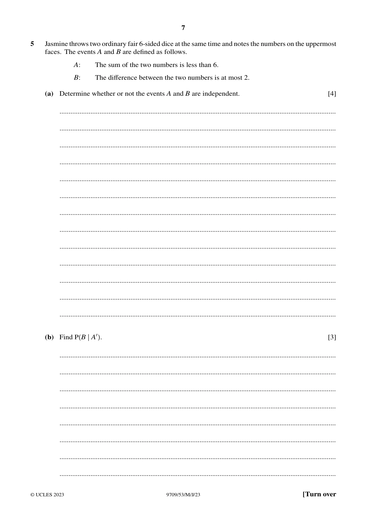 Cambridge A Level Mathematics 9709 2023 May/June Paper 5 · Variant 3 question paper, page 7 of 12