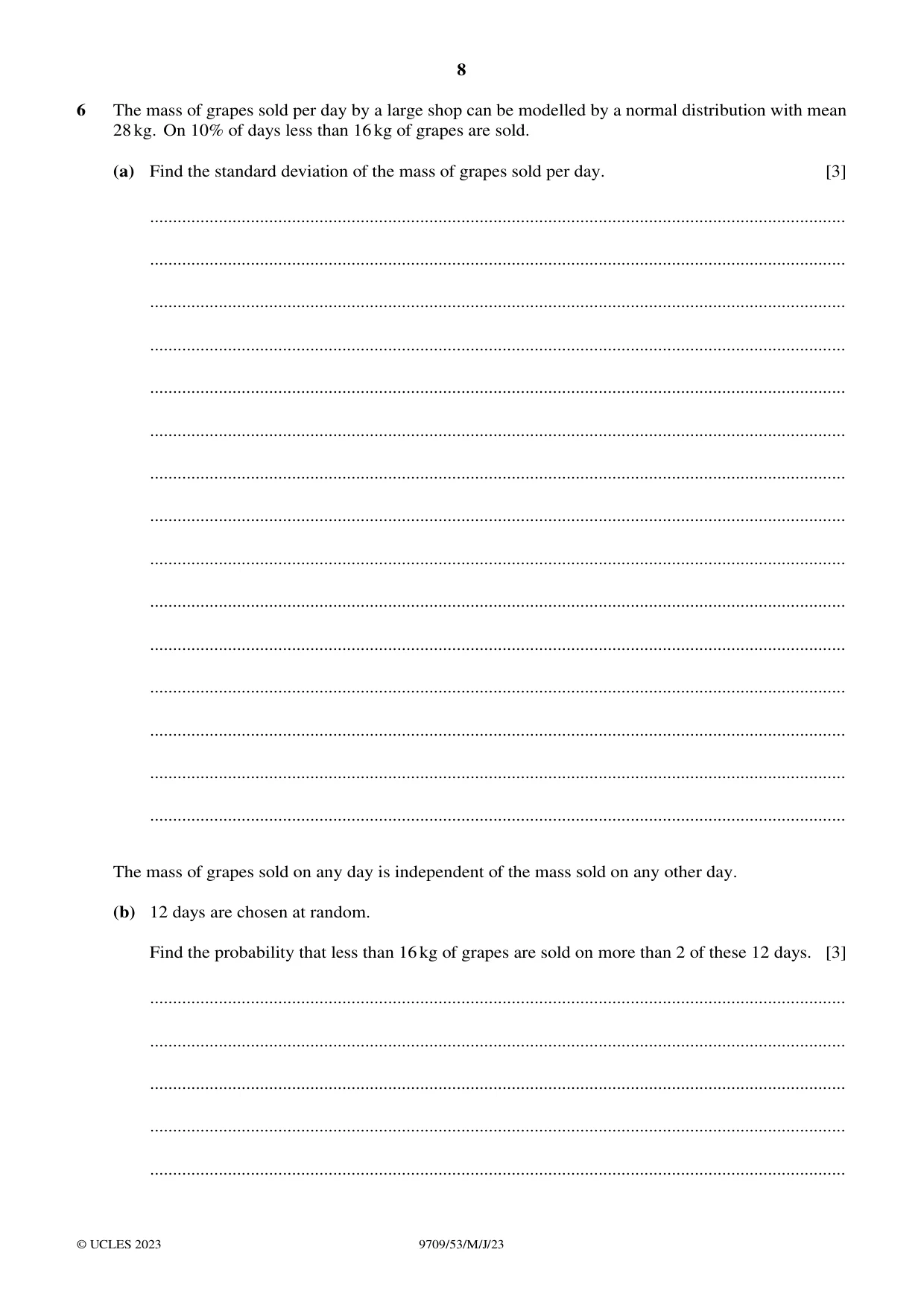 Cambridge A Level Mathematics 9709 2023 May/June Paper 5 · Variant 3 question paper, page 8 of 12