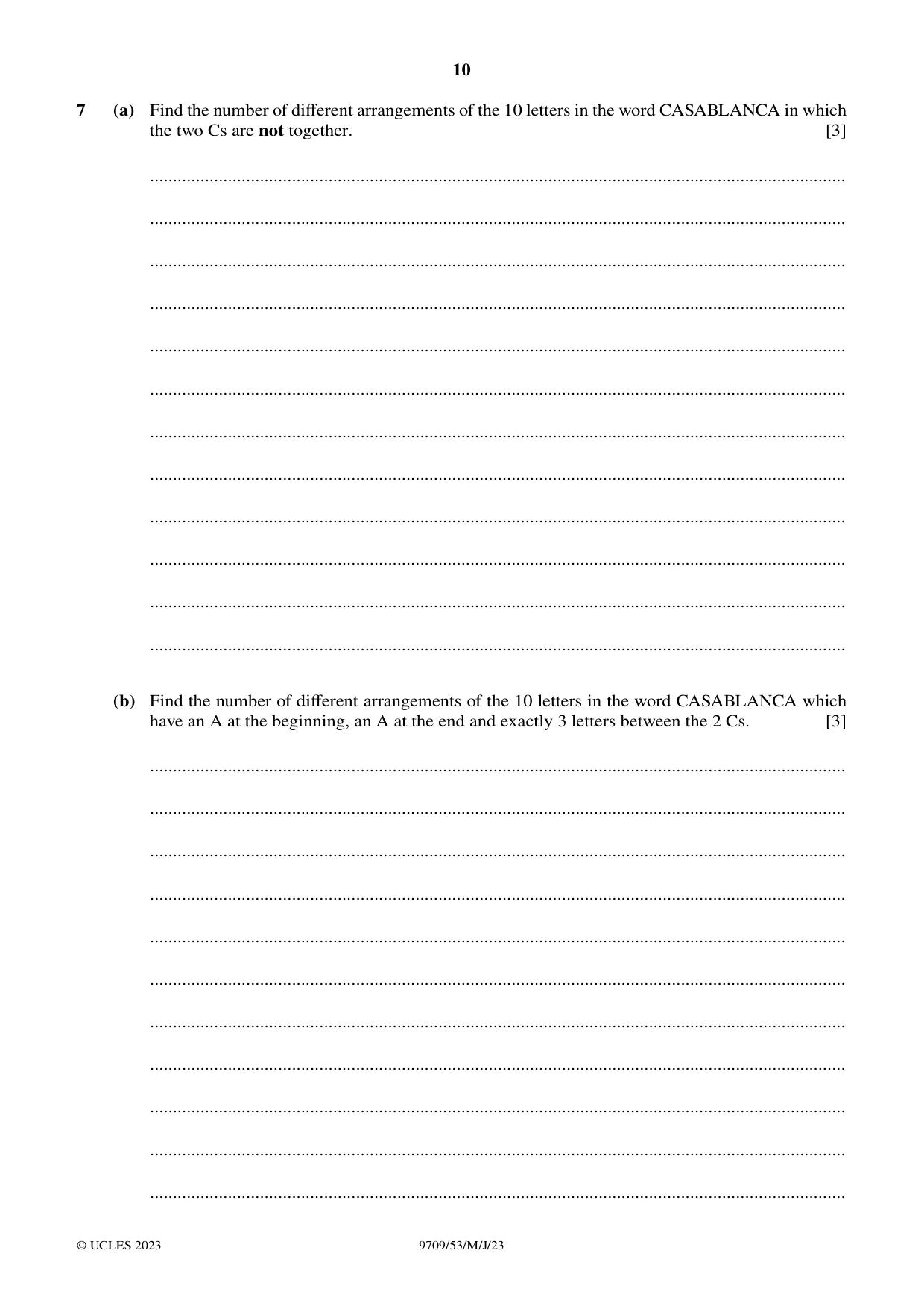 Cambridge A Level Mathematics 9709 2023 May/June Paper 5 · Variant 3 question paper, page 10 of 12