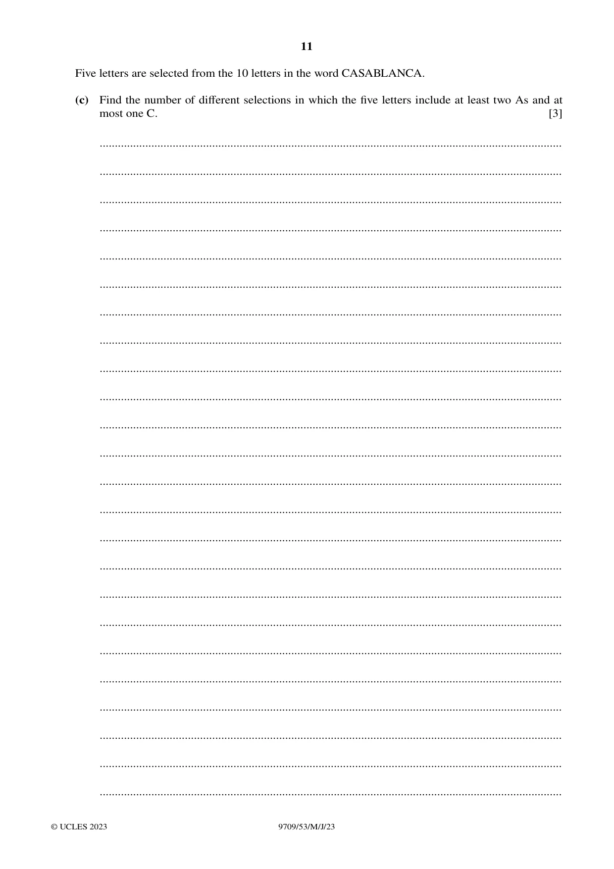 Cambridge A Level Mathematics 9709 2023 May/June Paper 5 · Variant 3 question paper, page 11 of 12