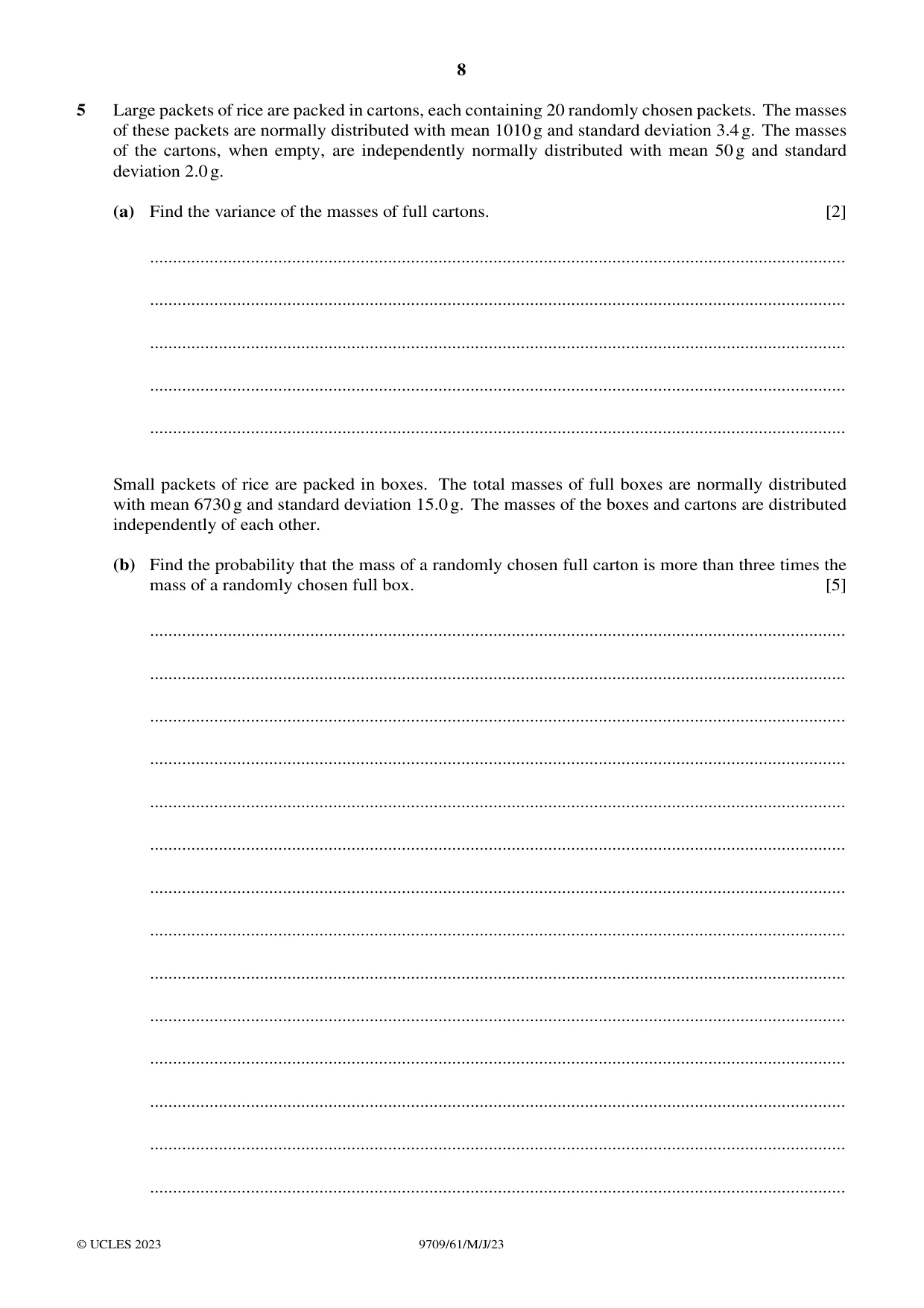 Cambridge A Level Mathematics 9709 2023 May/June Paper 6 · Variant 1 question paper, page 8 of 12