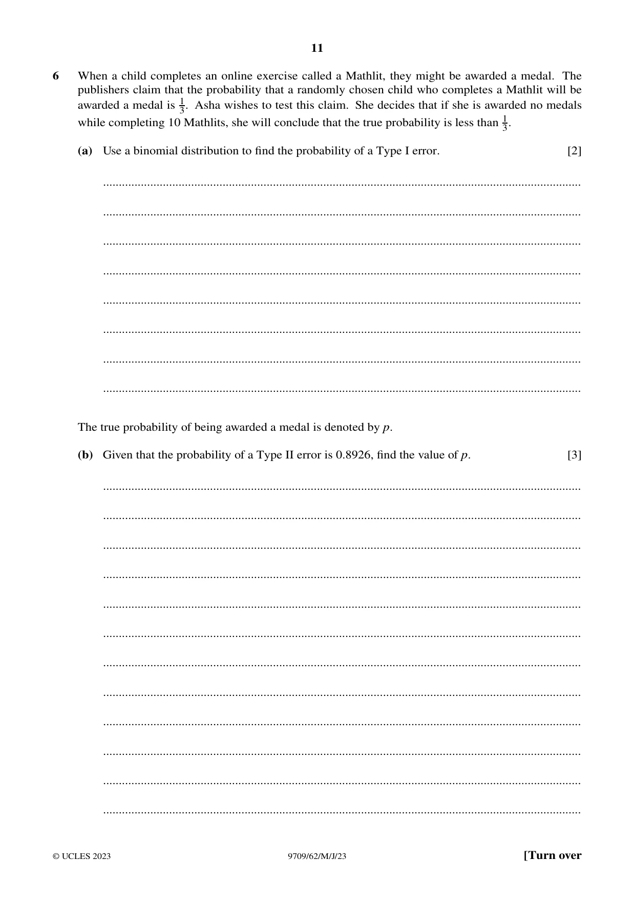 Cambridge A Level Mathematics 9709 2023 May/June Paper 6 · Variant 2 question paper, page 11 of 16