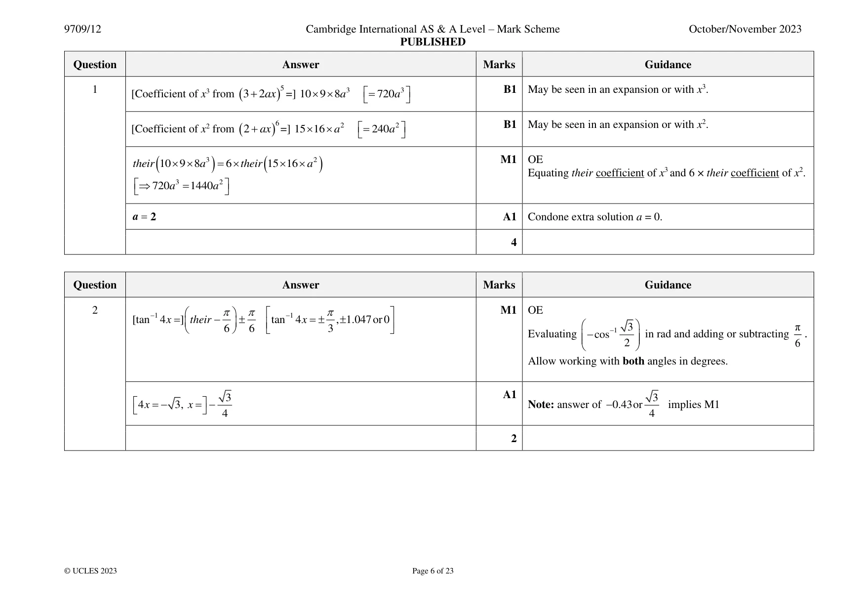 Mark scheme, page 6 of 23