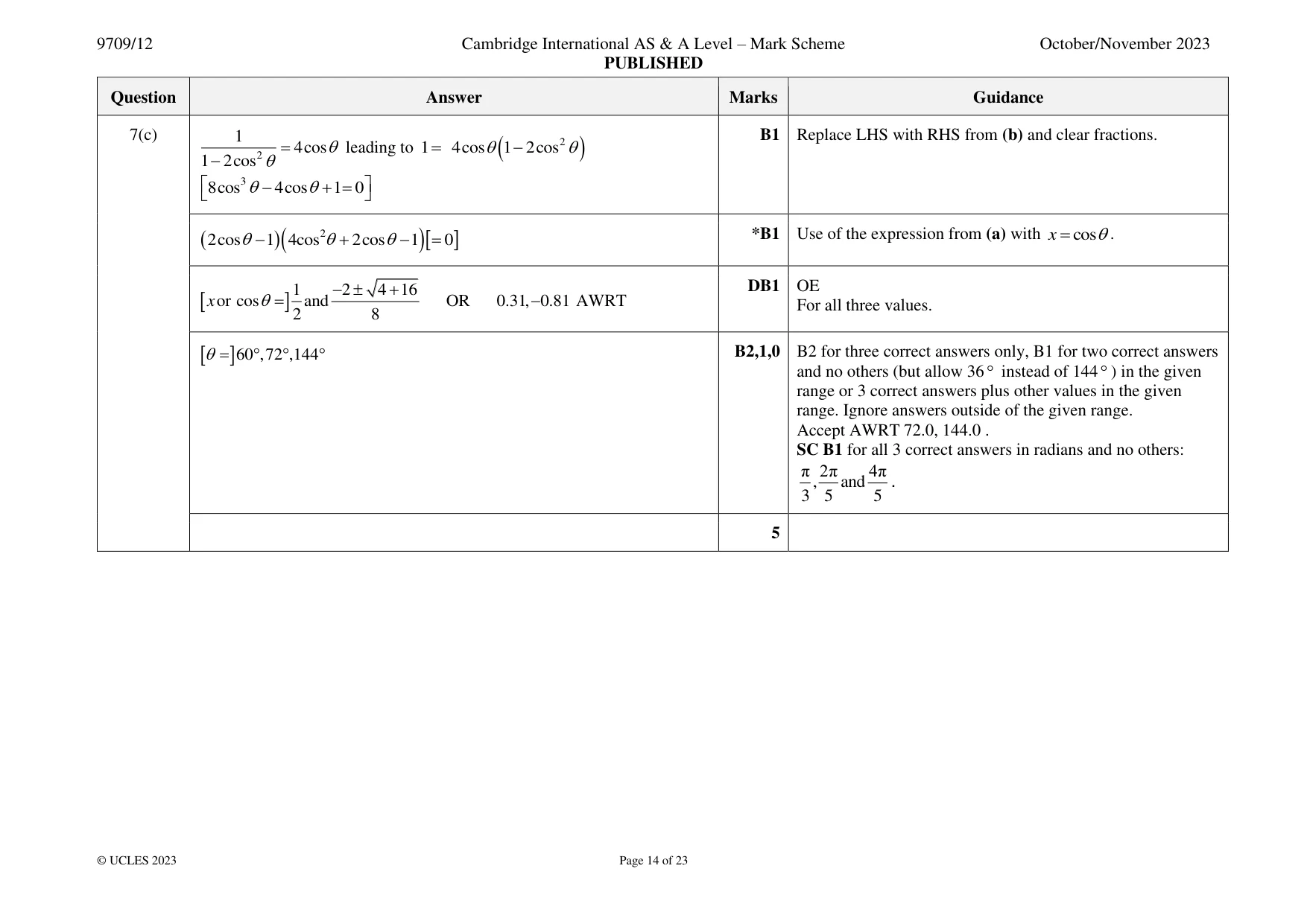 Mark scheme, page 14 of 23