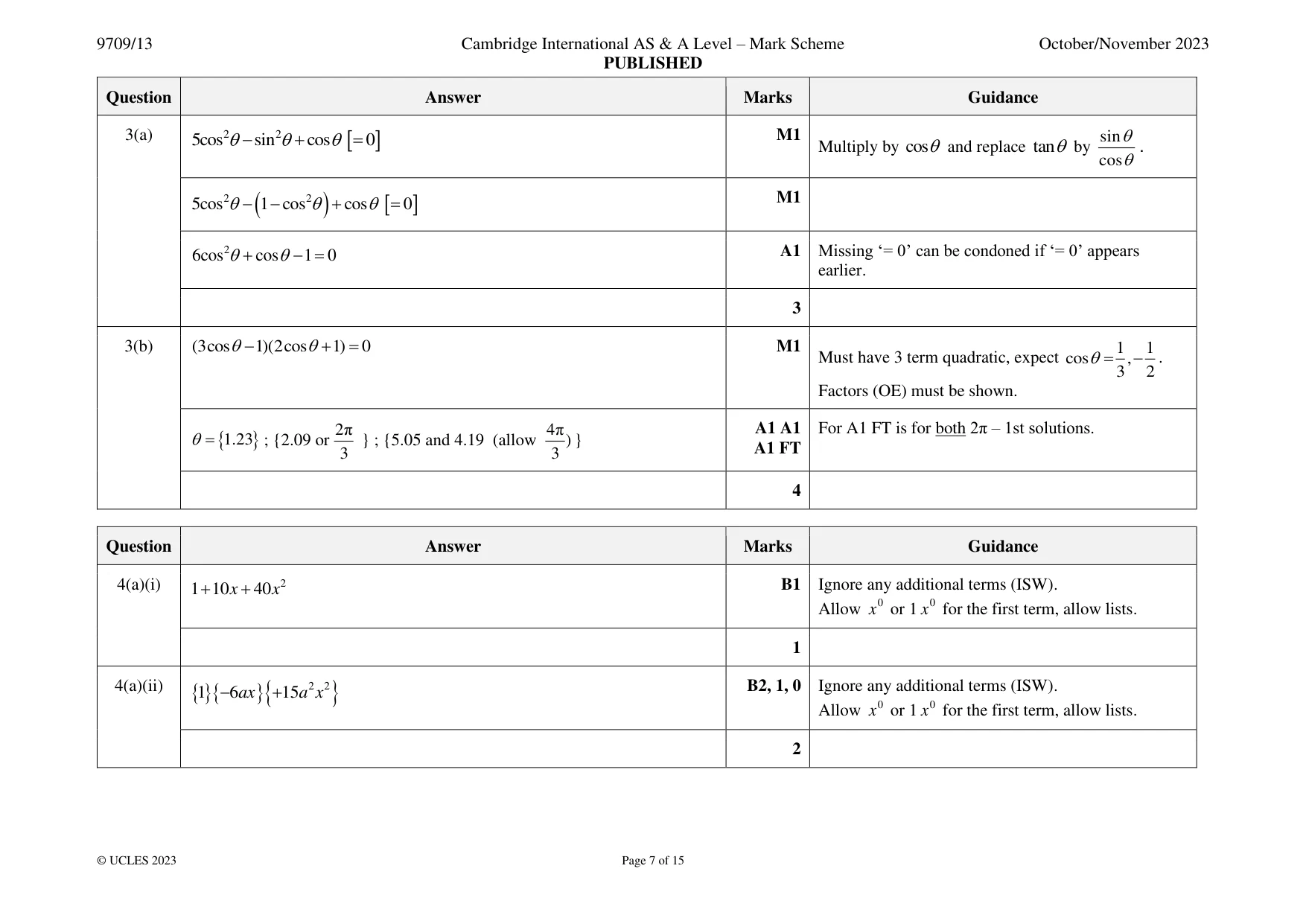 Mark scheme, page 7 of 15