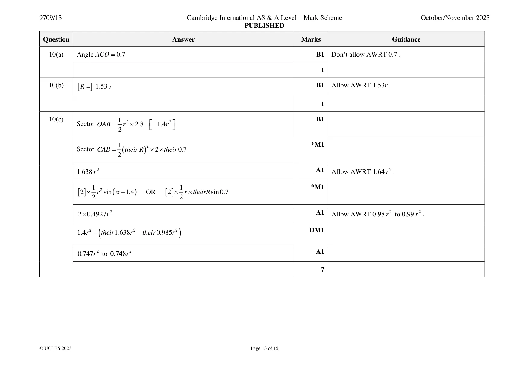 Mark scheme, page 13 of 15