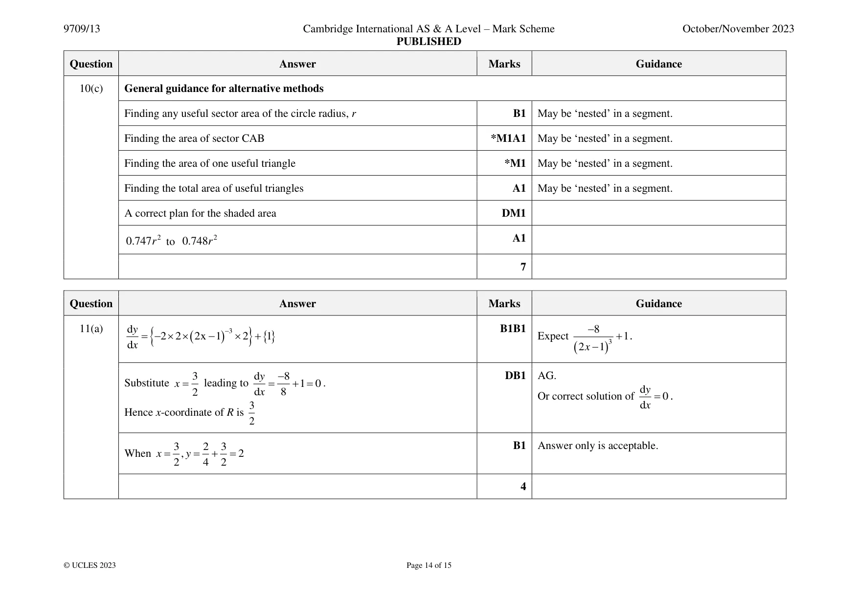 Mark scheme, page 14 of 15