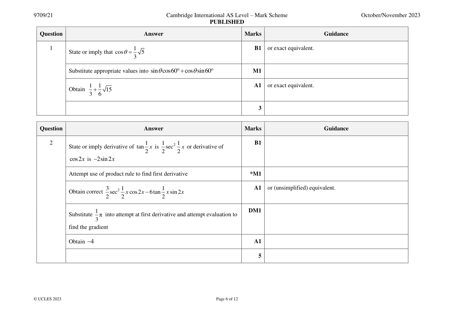 Mark scheme, page 6 of 12