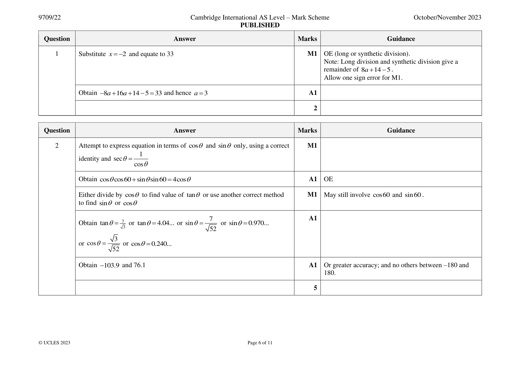 Mark scheme, page 6 of 11