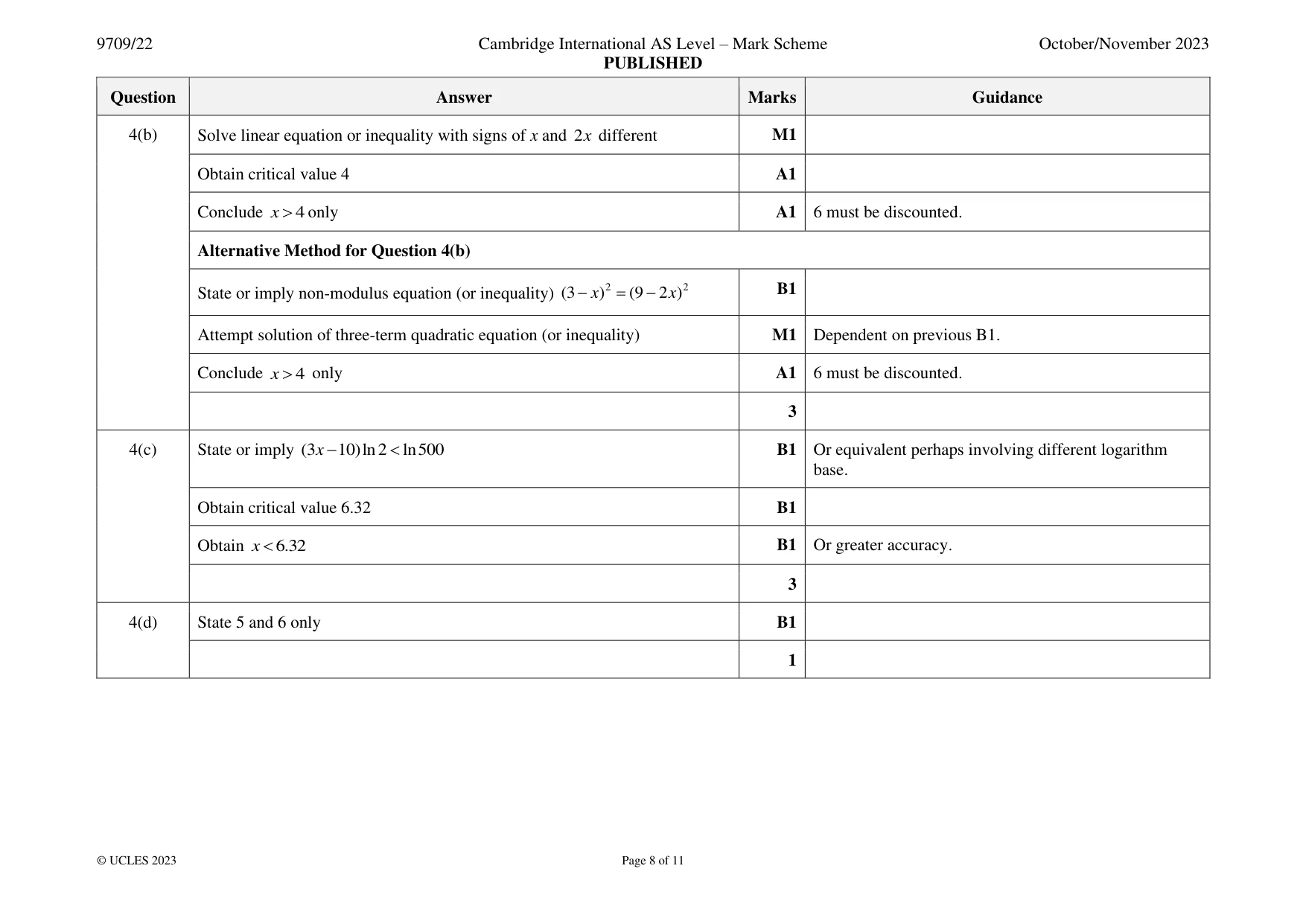 Mark scheme, page 8 of 11