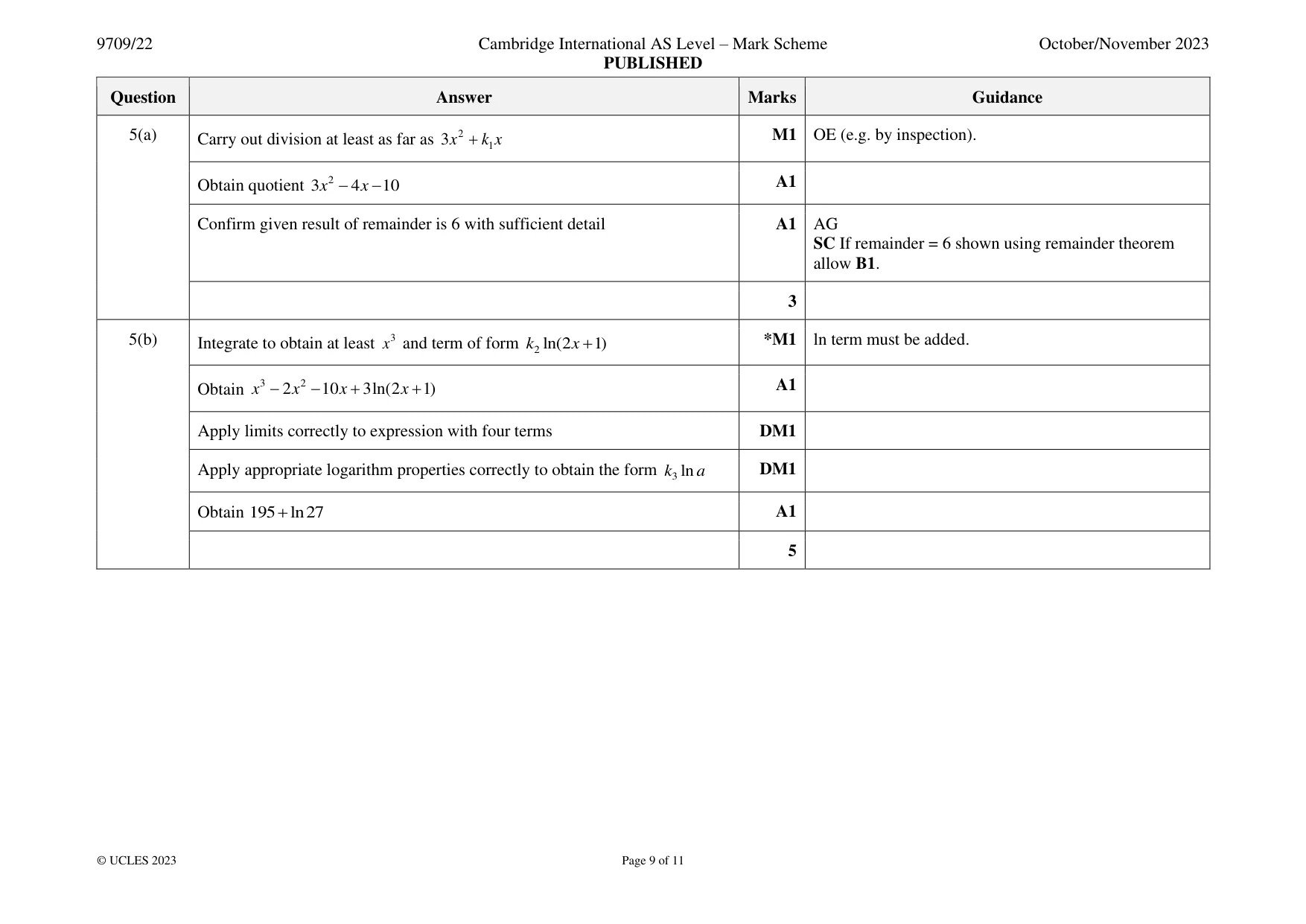 Mark scheme, page 9 of 11
