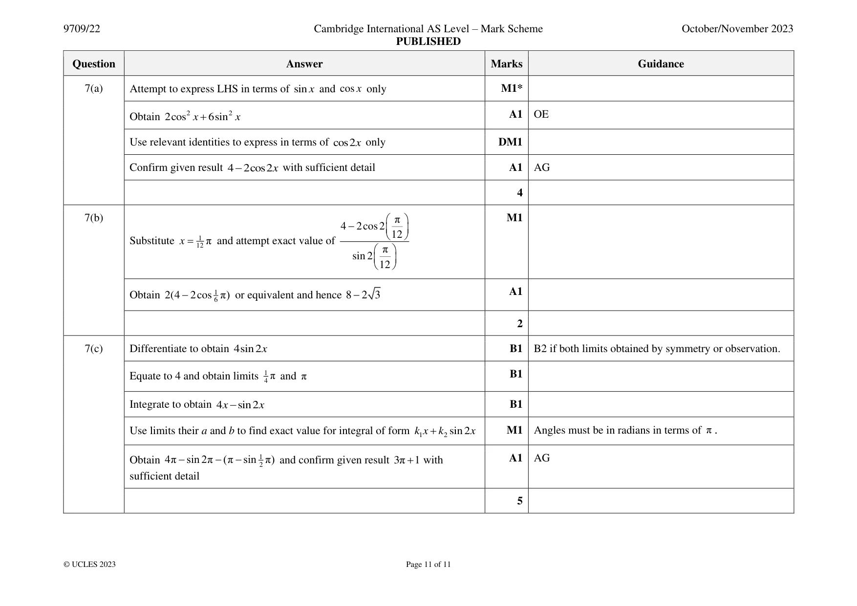 Mark scheme, page 11 of 11