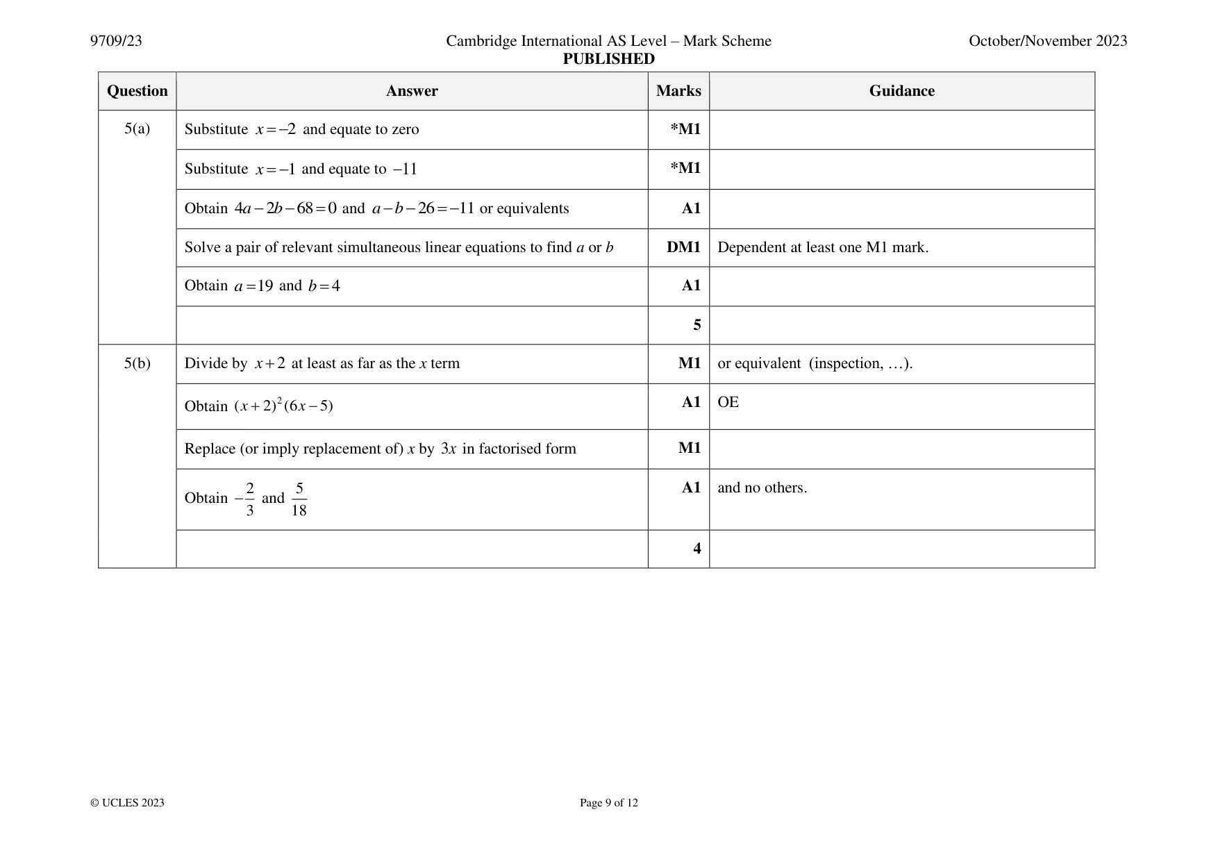 Mark scheme, page 9 of 12