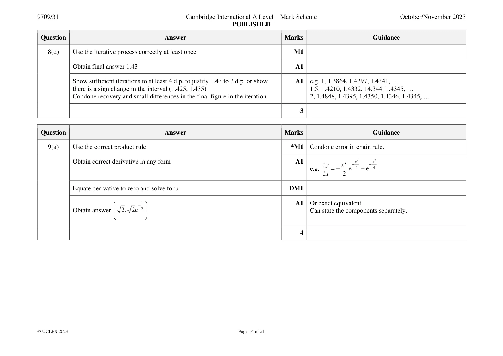 Mark scheme, page 14 of 21