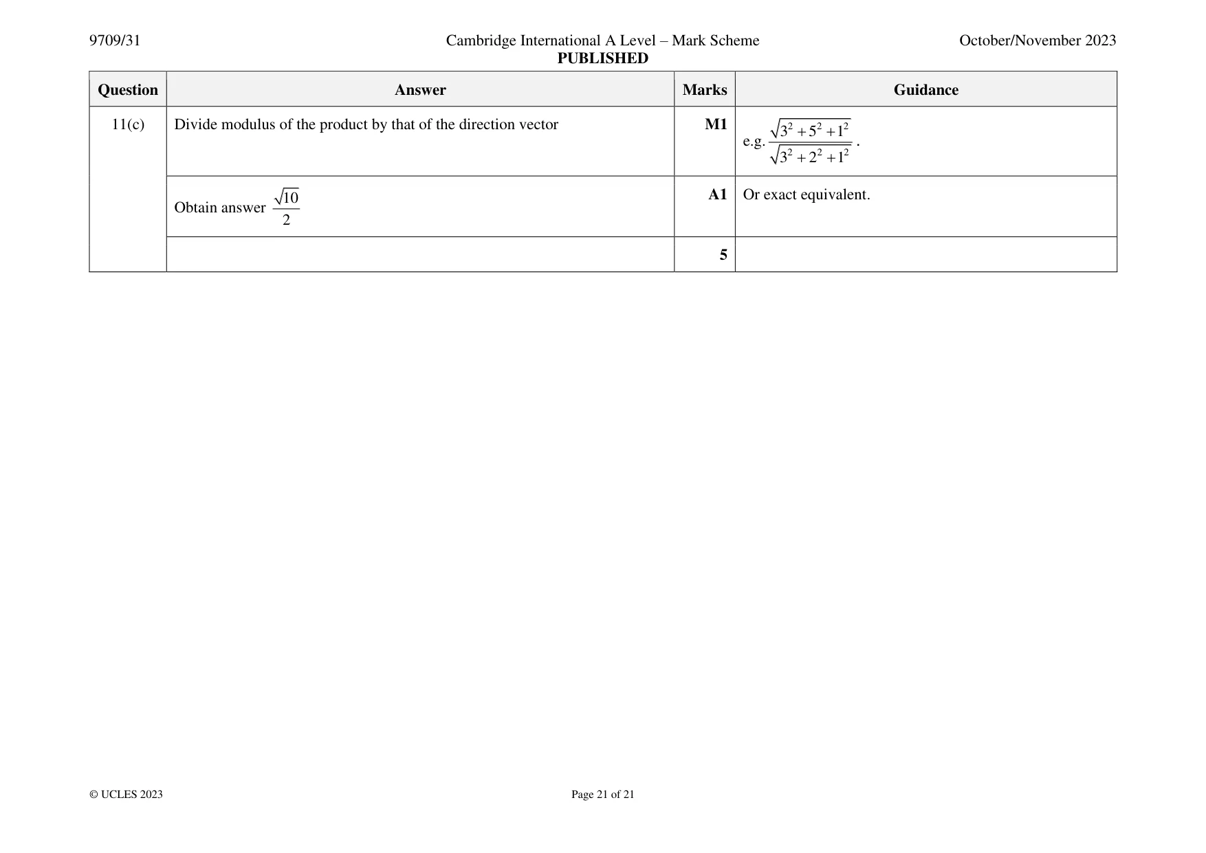 Mark scheme, page 21 of 21