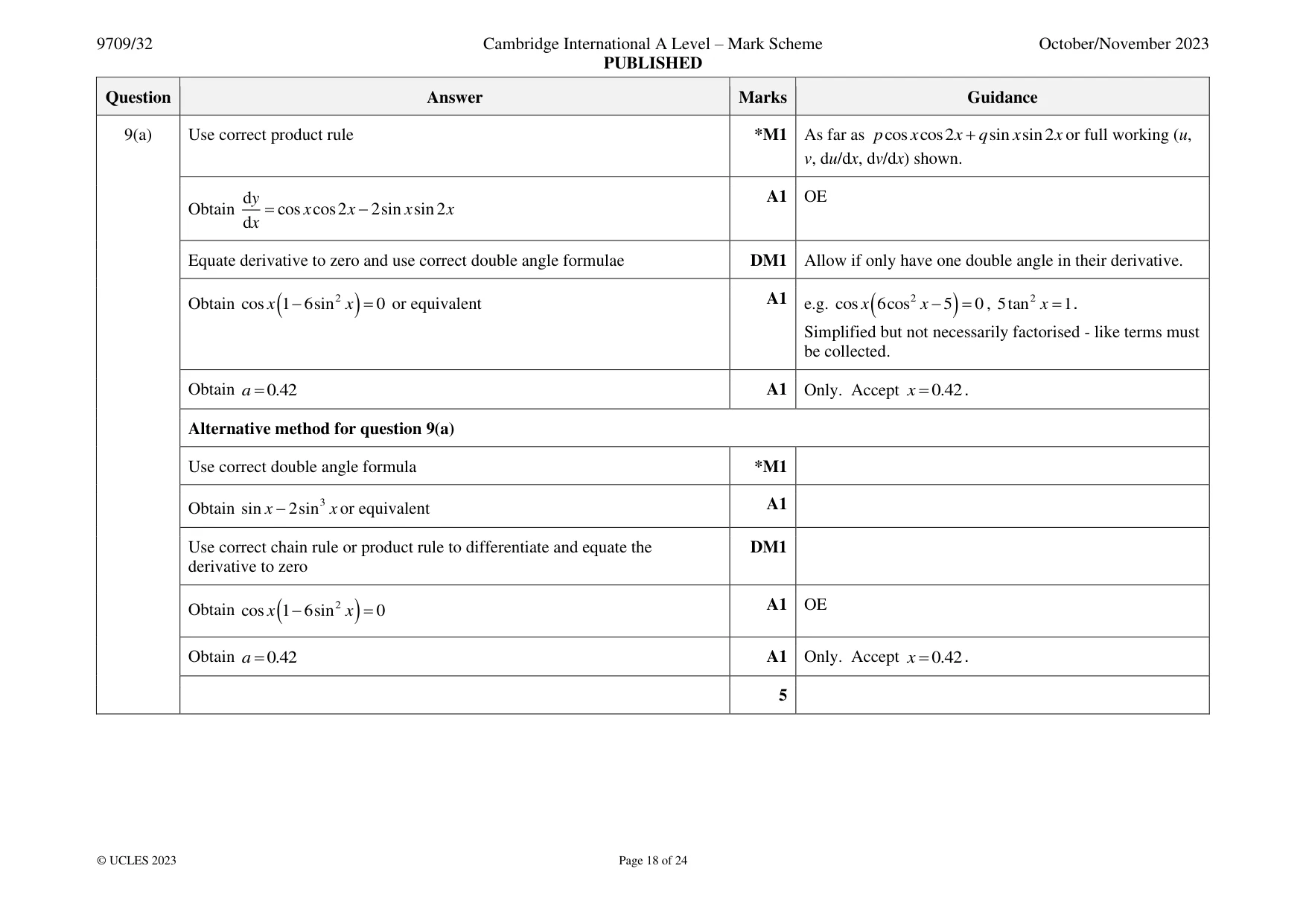 Mark scheme, page 18 of 24